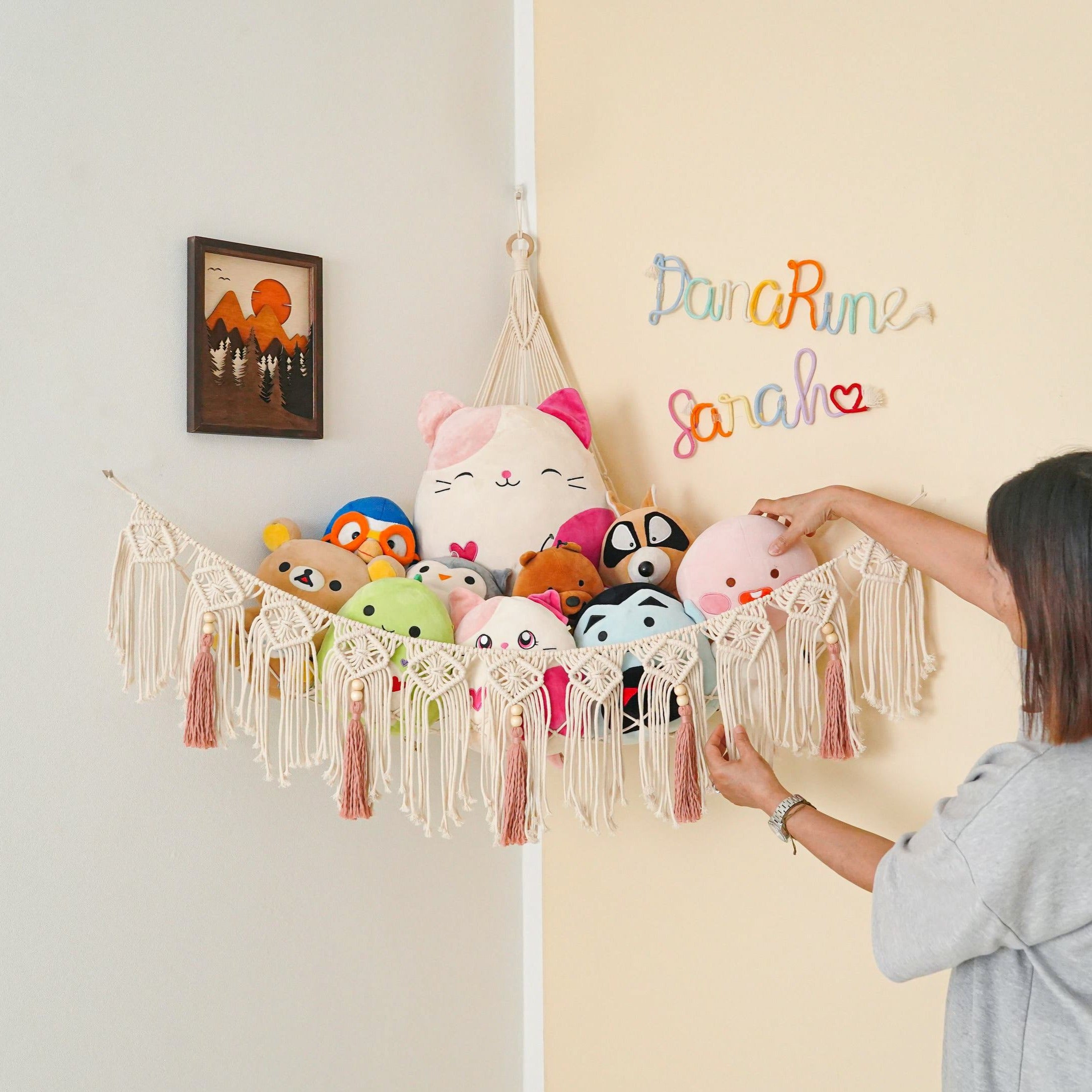 Macrame Toy Hammock with Tassels – Nursery Storage Net I20