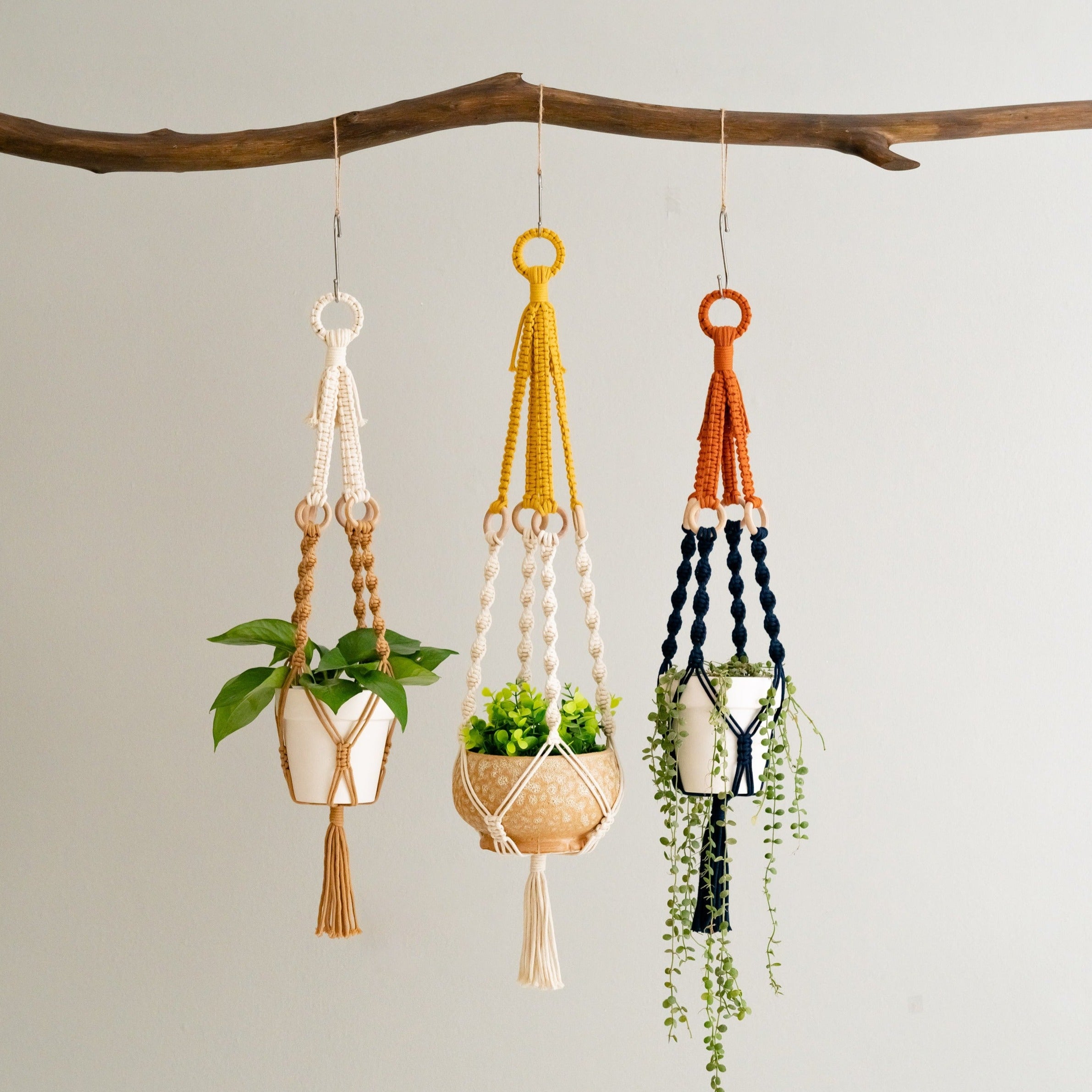 Macrame Plant Hanger with Tassel – Cotton Twist Knot Wall Decor I69