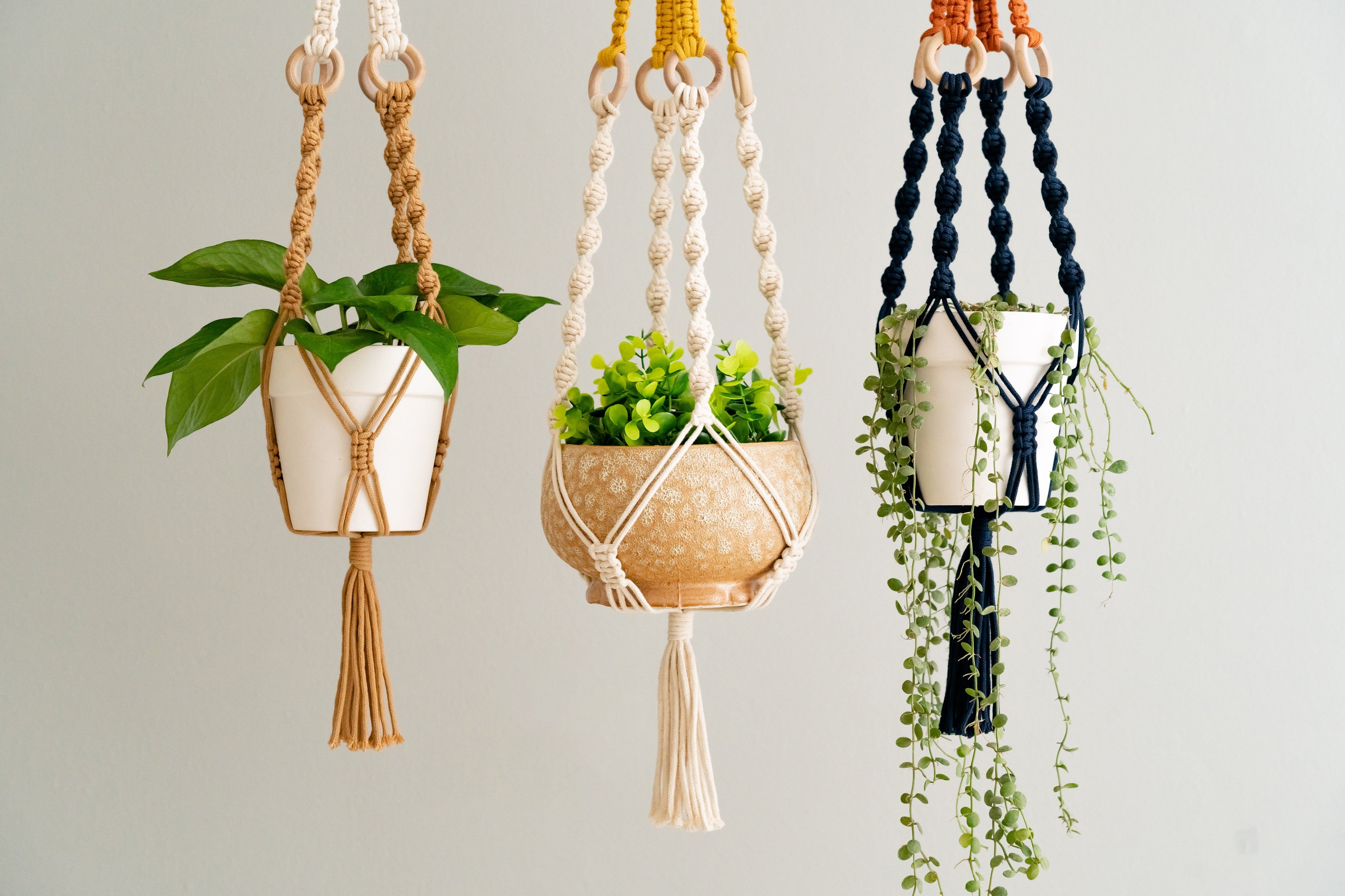 Macrame Plant Hanger with Tassel – Cotton Twist Knot Wall Decor I69