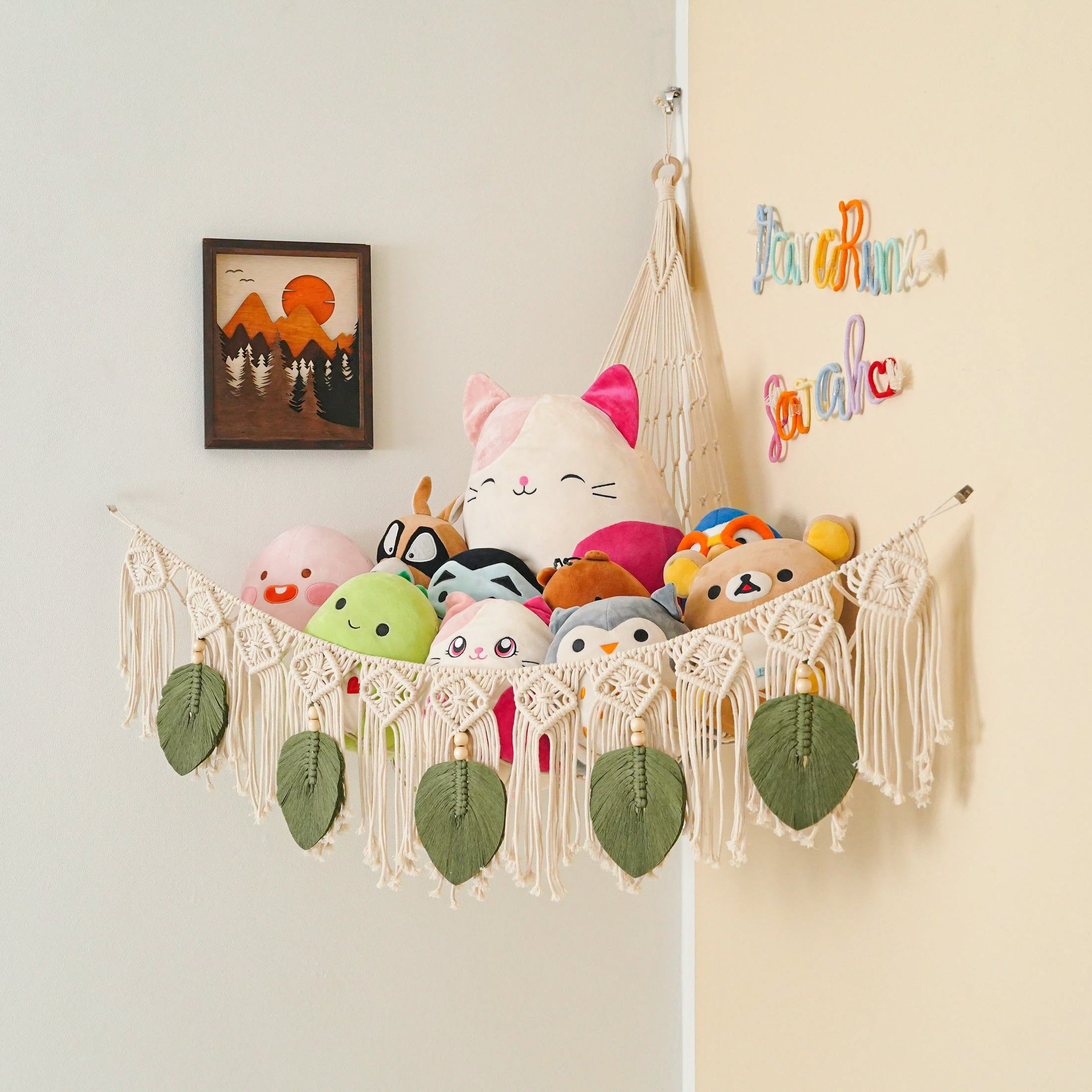 Macrame Toy Storage Kids Toy Wall Storage and Boho Nursery Style I24