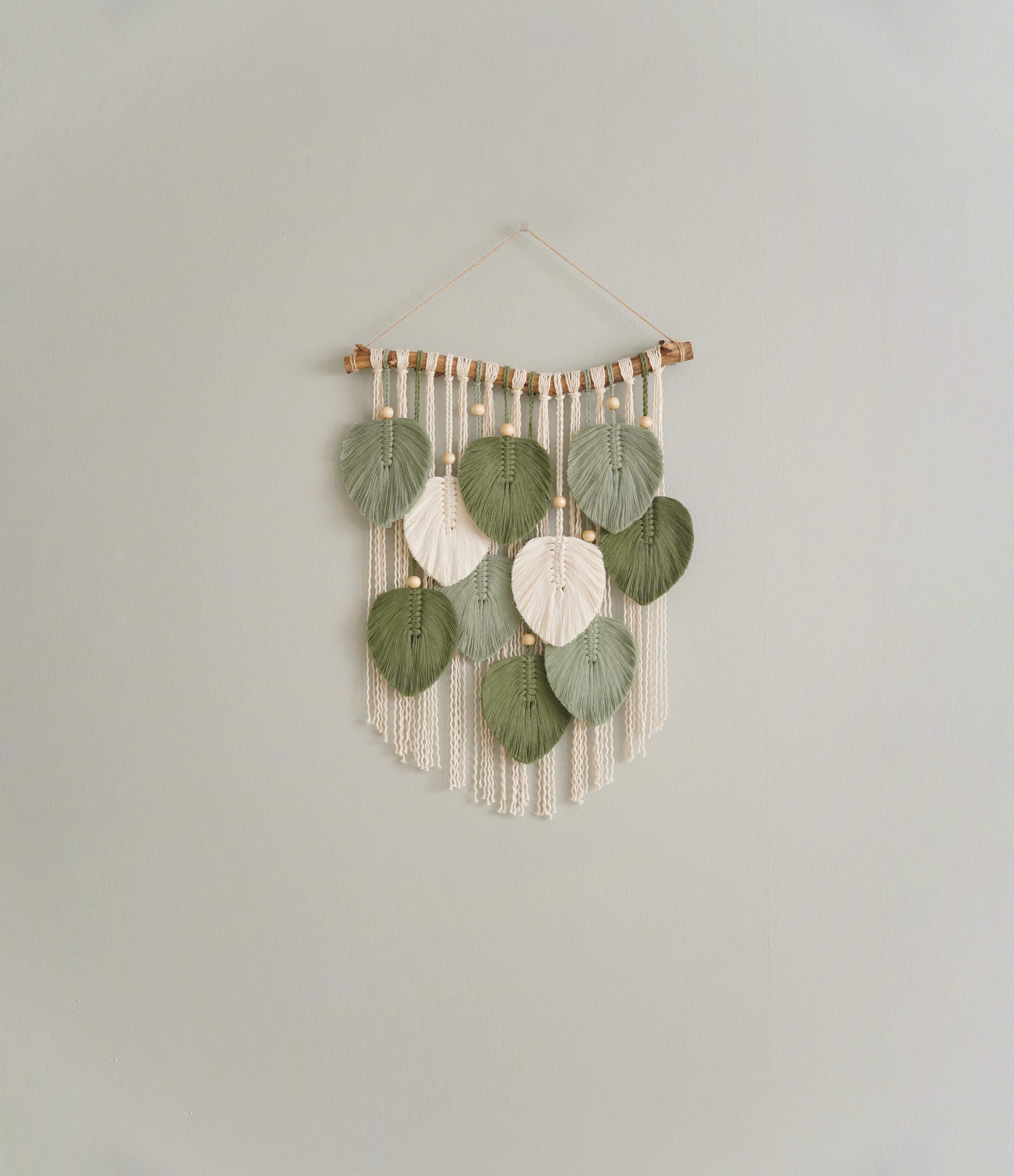 Boho Macrame Leaf Wall Hanging – Cotton Rope Rustic Wall Decor L33