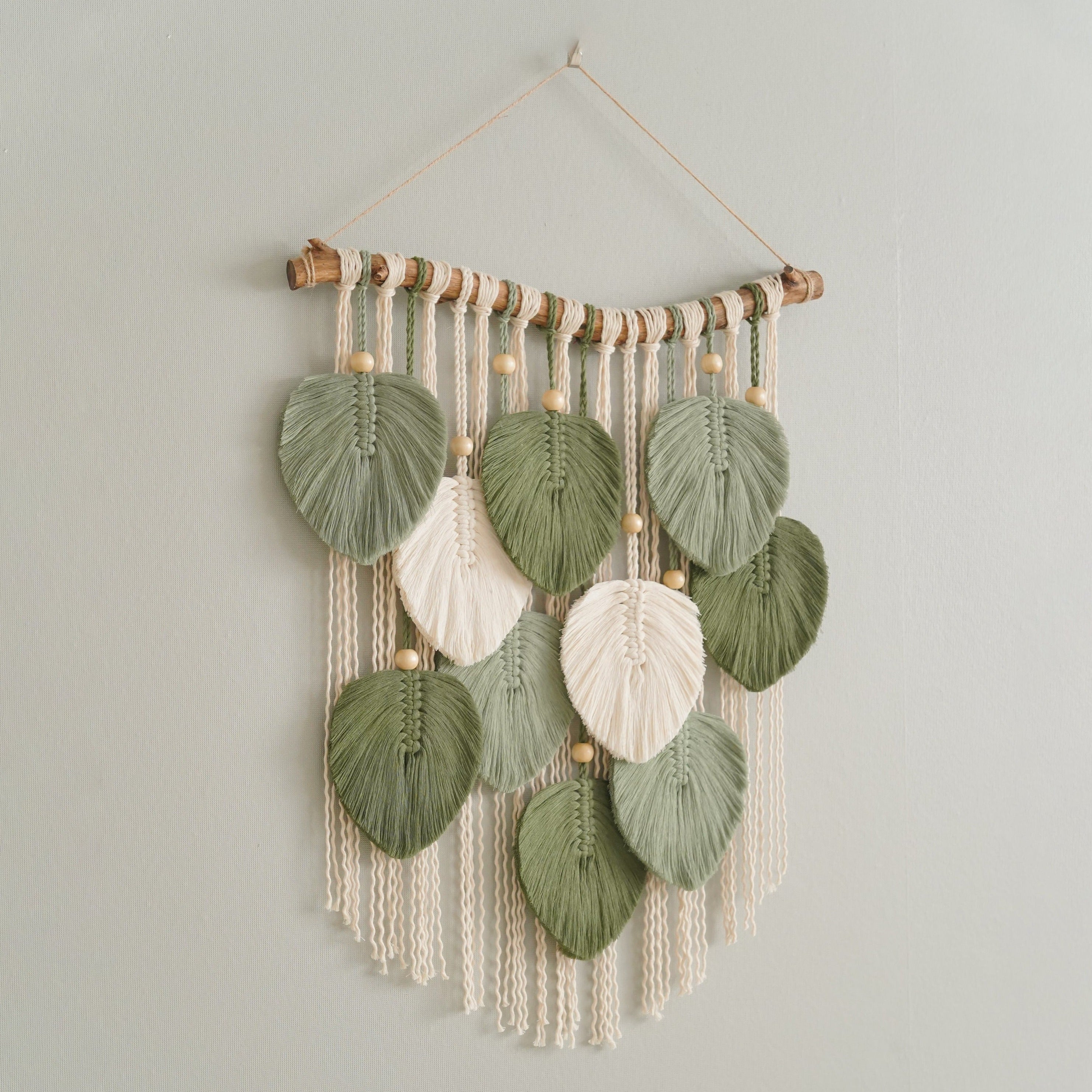 Boho Macrame Leaf Wall Hanging – Cotton Rope Rustic Wall Decor L33
