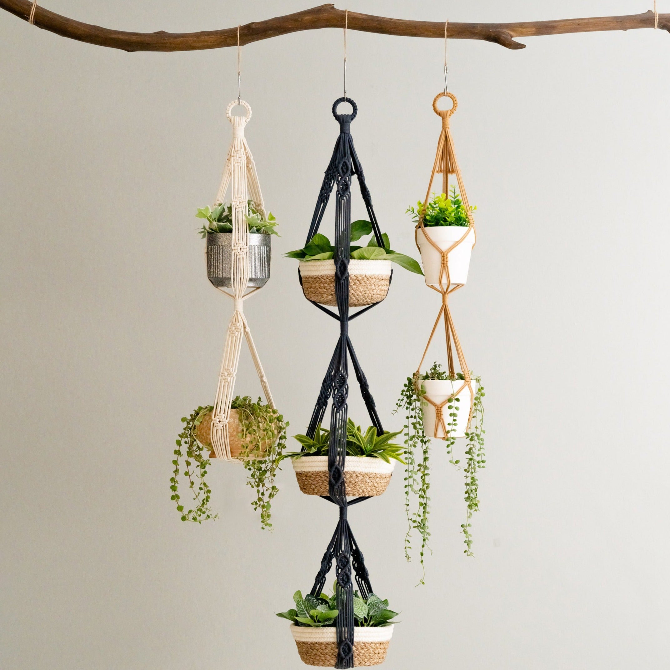 Multi Tier Macrame Plant Hanger Without Tassel - Cotton Rope Decor I73