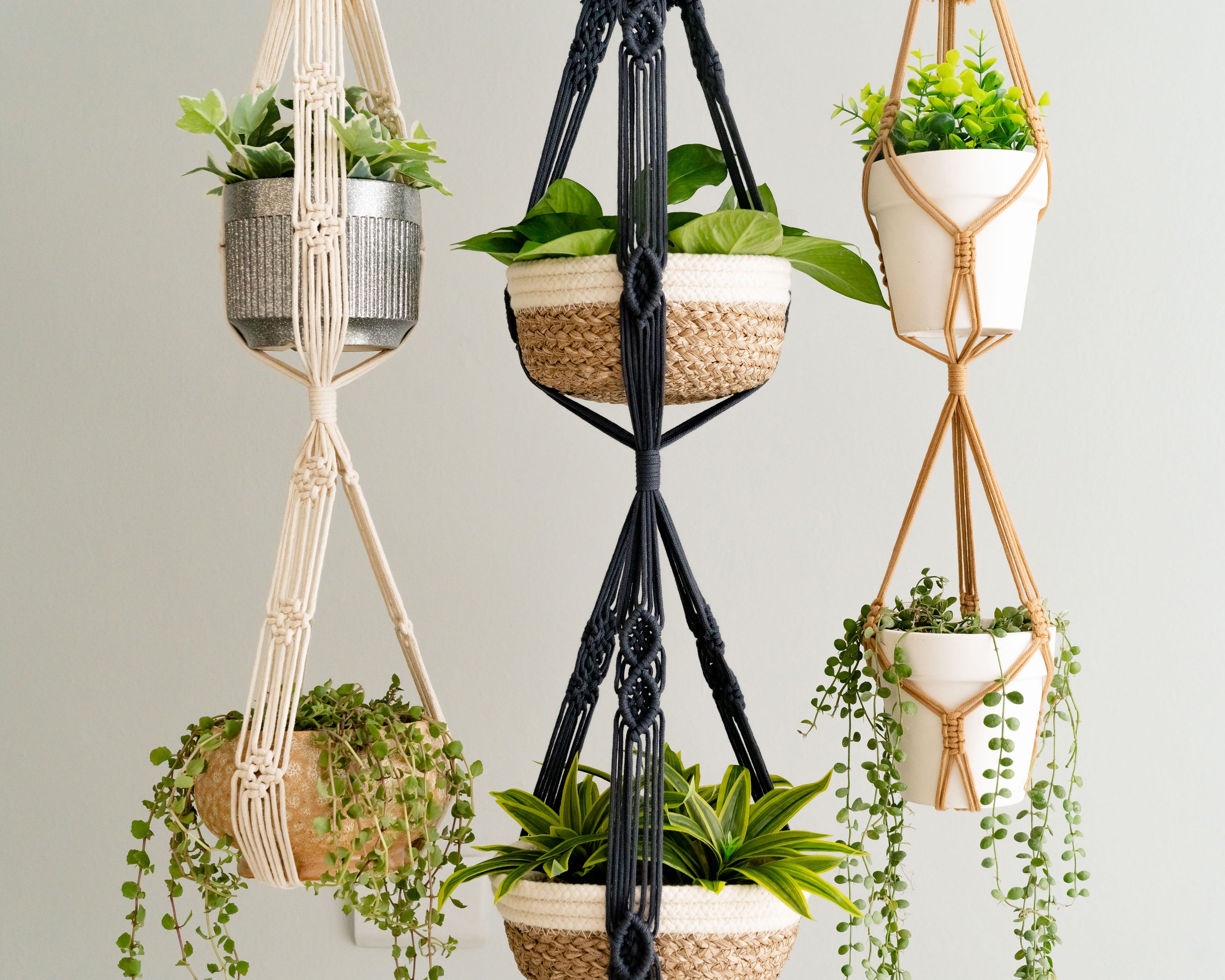Multi Tier Macrame Plant Hanger Without Tassel - Cotton Rope Decor I73