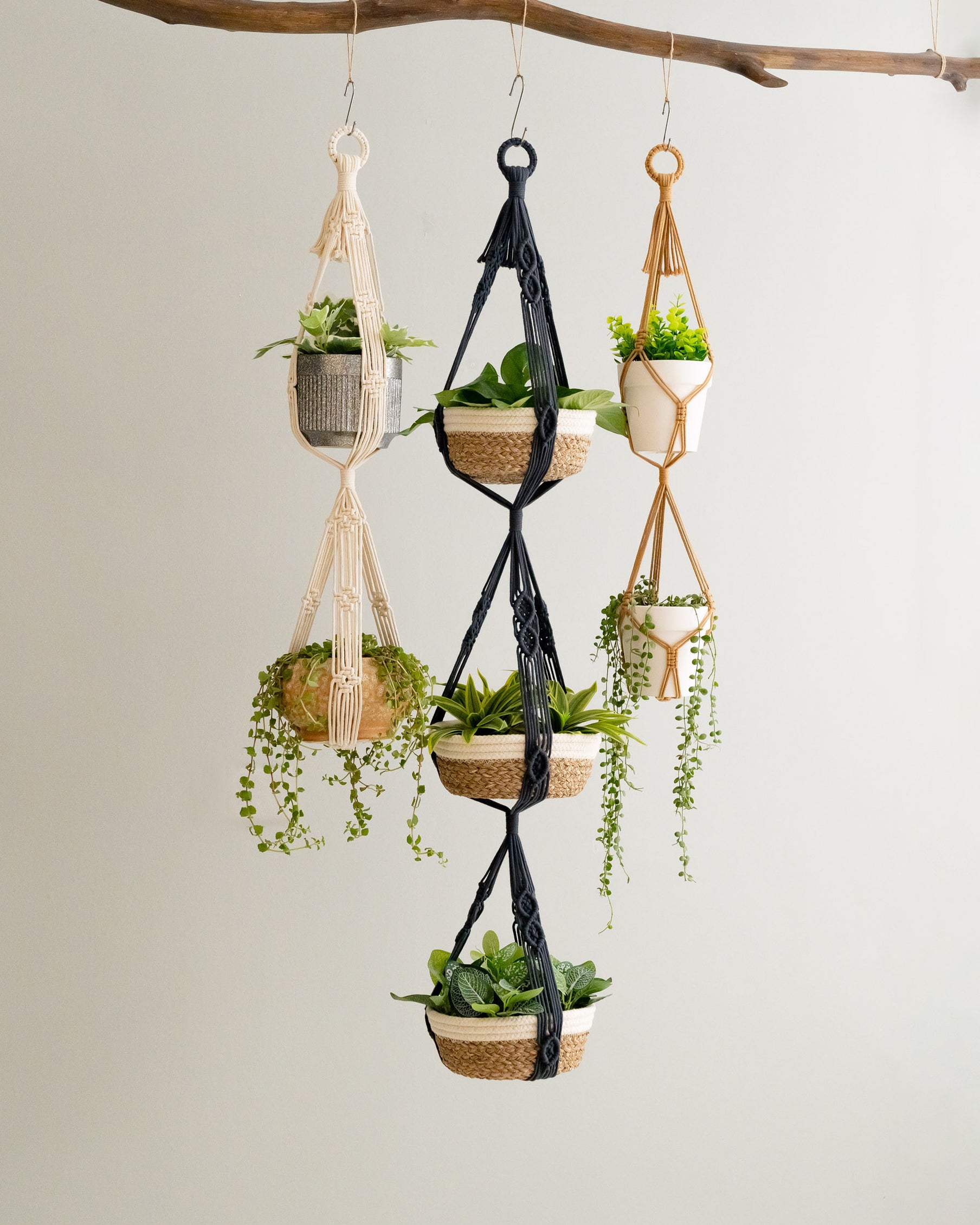 Multi Tier Macrame Plant Hanger Without Tassel - Cotton Rope Decor I73