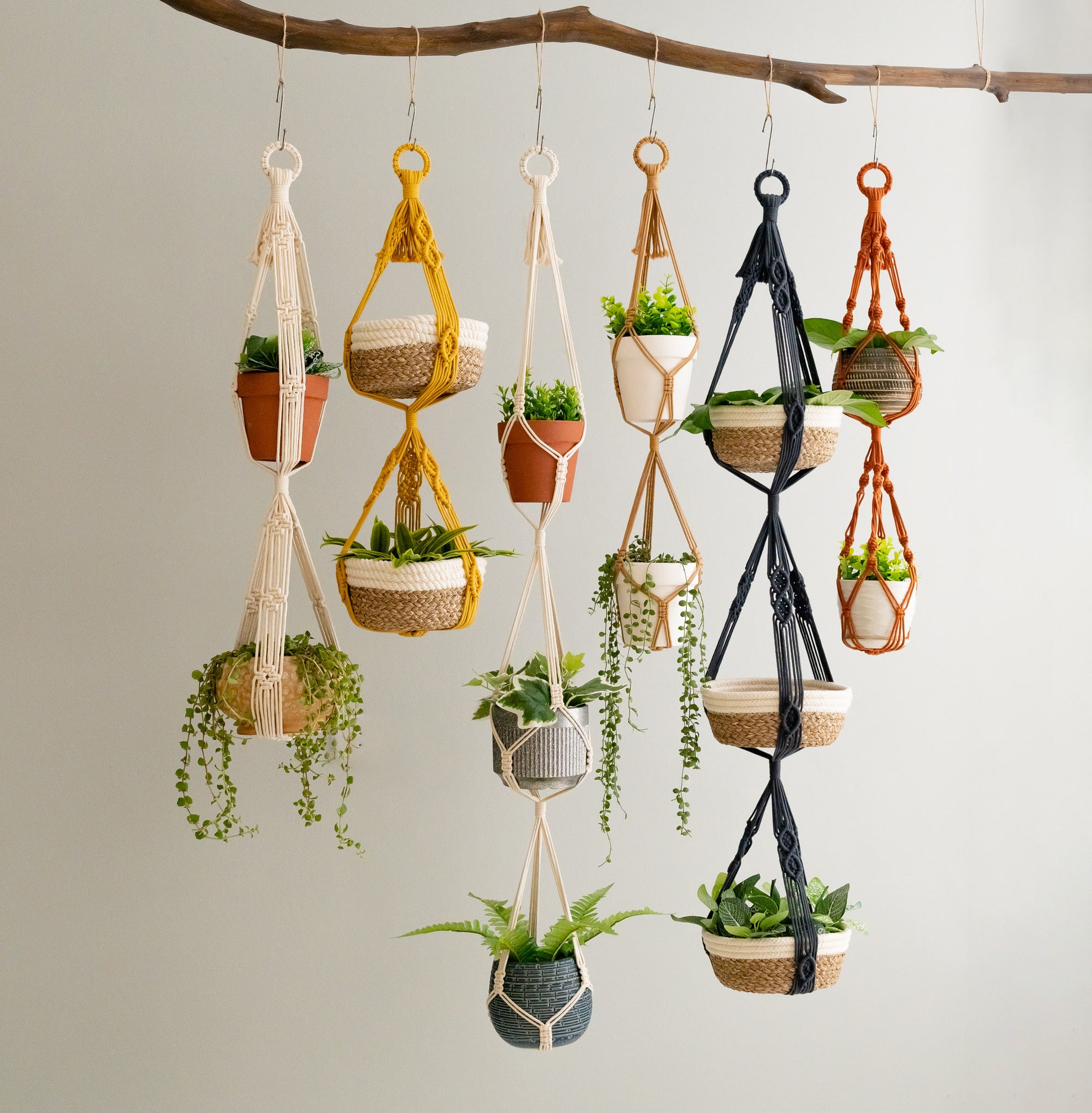 Multi Tier Macrame Plant Hanger Without Tassel - Cotton Rope Decor I73