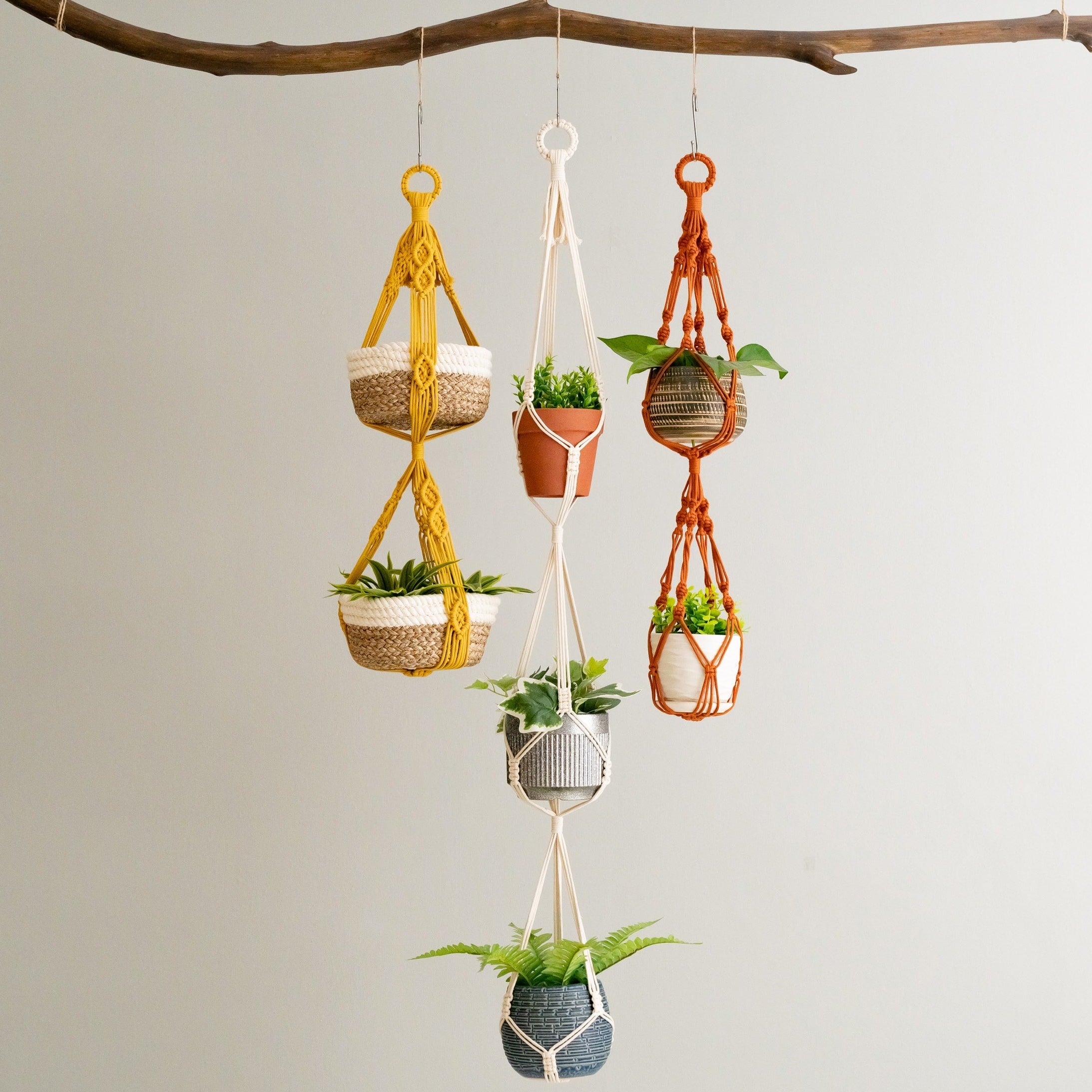 Multi Tier Macrame Plant Hanger Without Tassel - Cotton Rope Decor I73