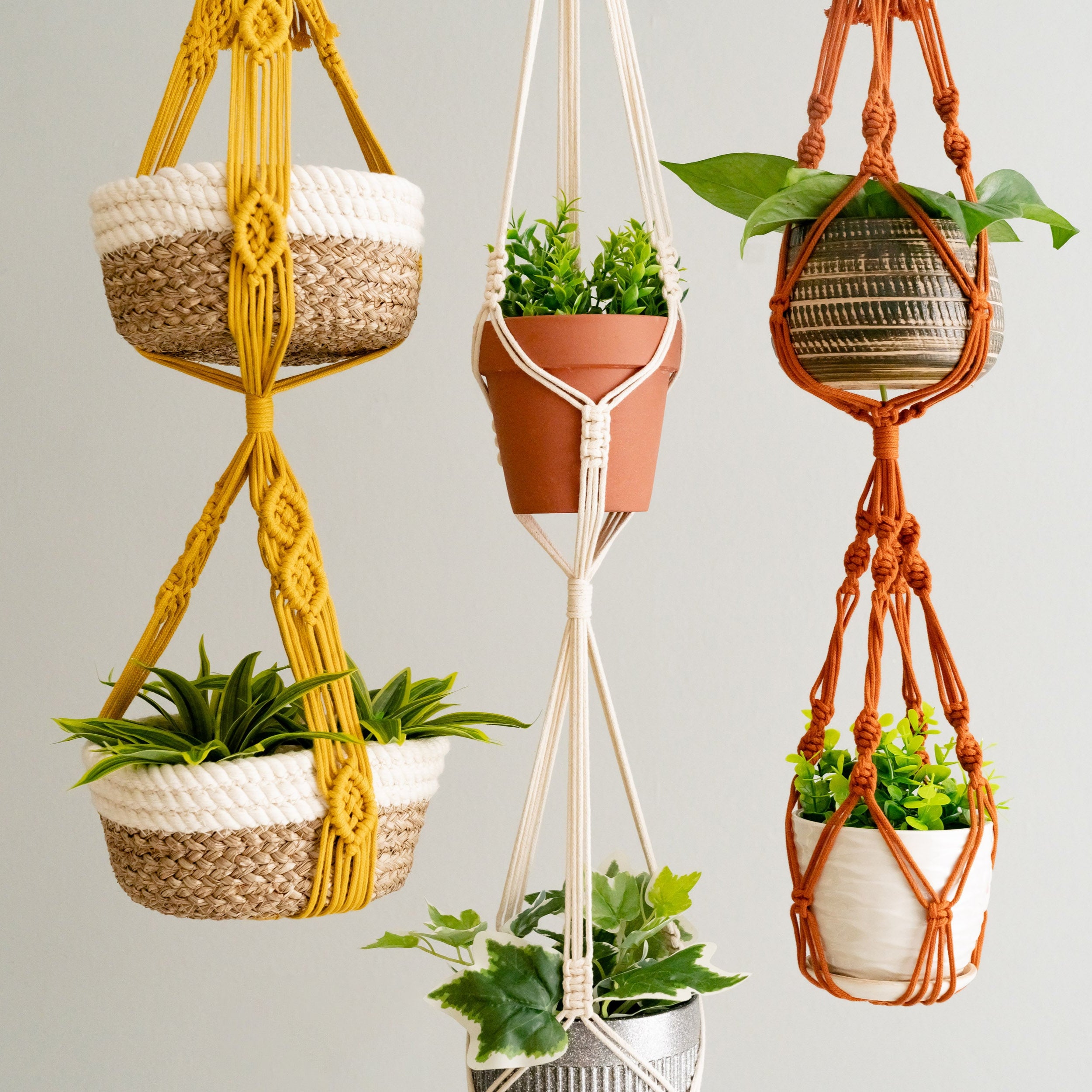 Multi Tier Macrame Plant Hanger Without Tassel - Cotton Rope Decor I73