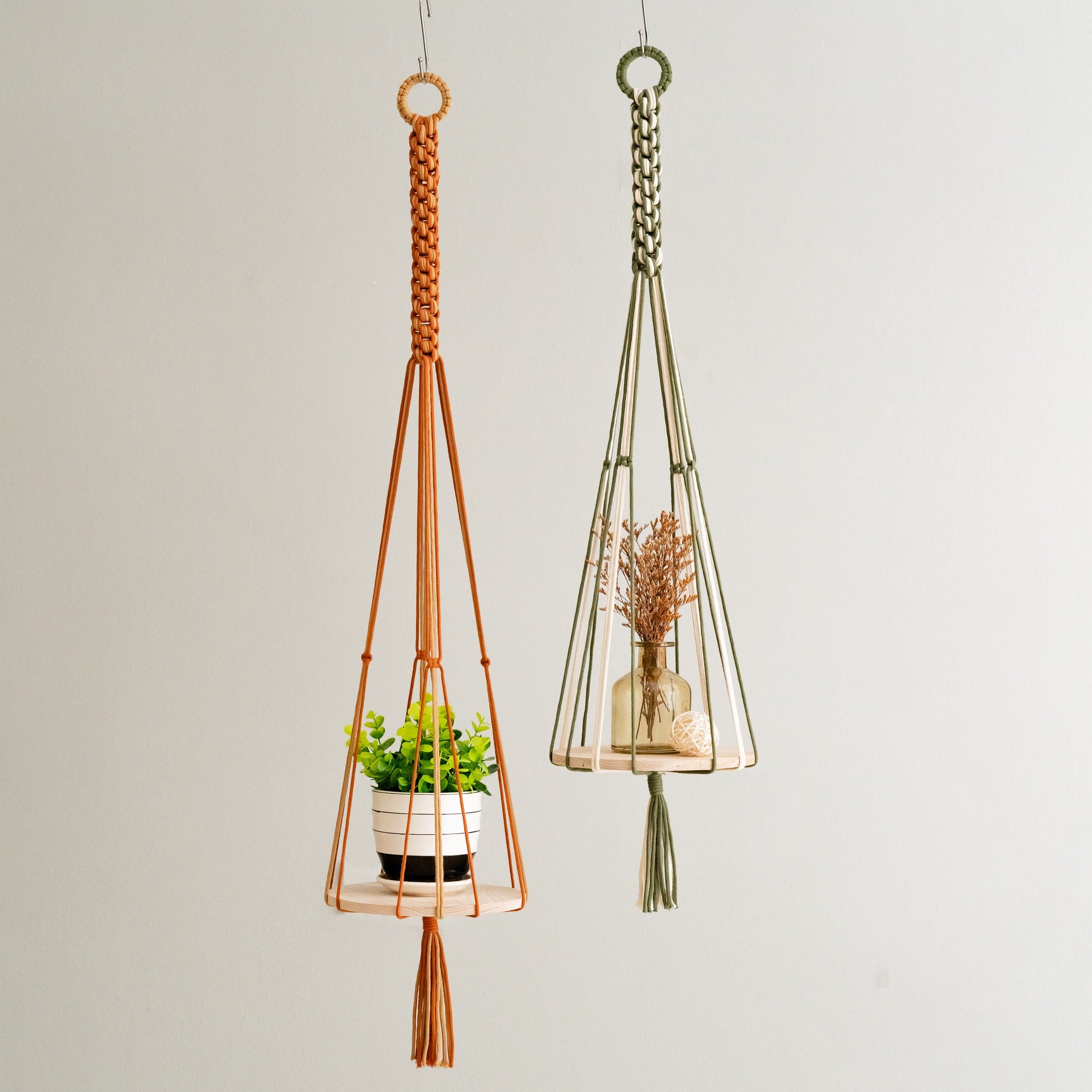 Macrame Wood Tray Plant Hanger for Indoor Plants and Boho Decor S22