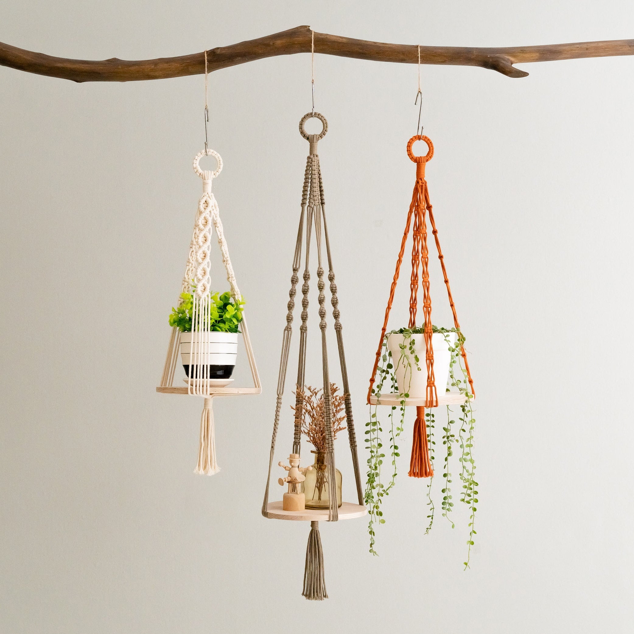 Macrame Wood Tray Plant Hanger macrame cord for Indoor Plant Hanger and Hanging Plant Shelf S21