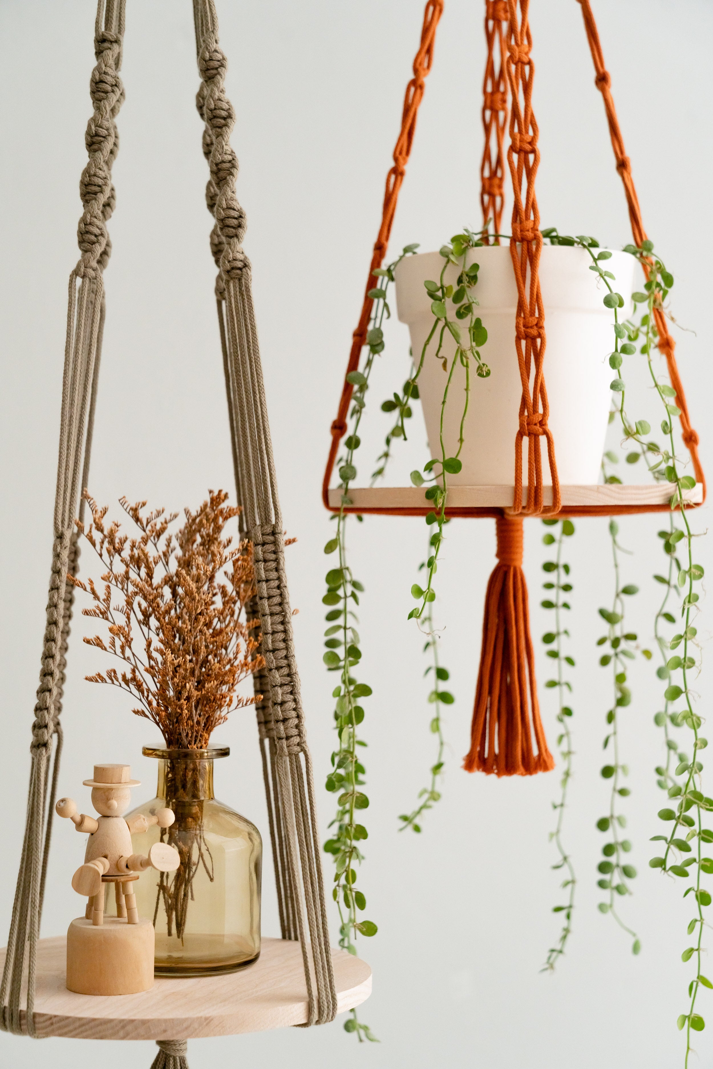 Macrame Wood Tray Plant Hanger macrame cord for Indoor Plant Hanger and Hanging Plant Shelf S21