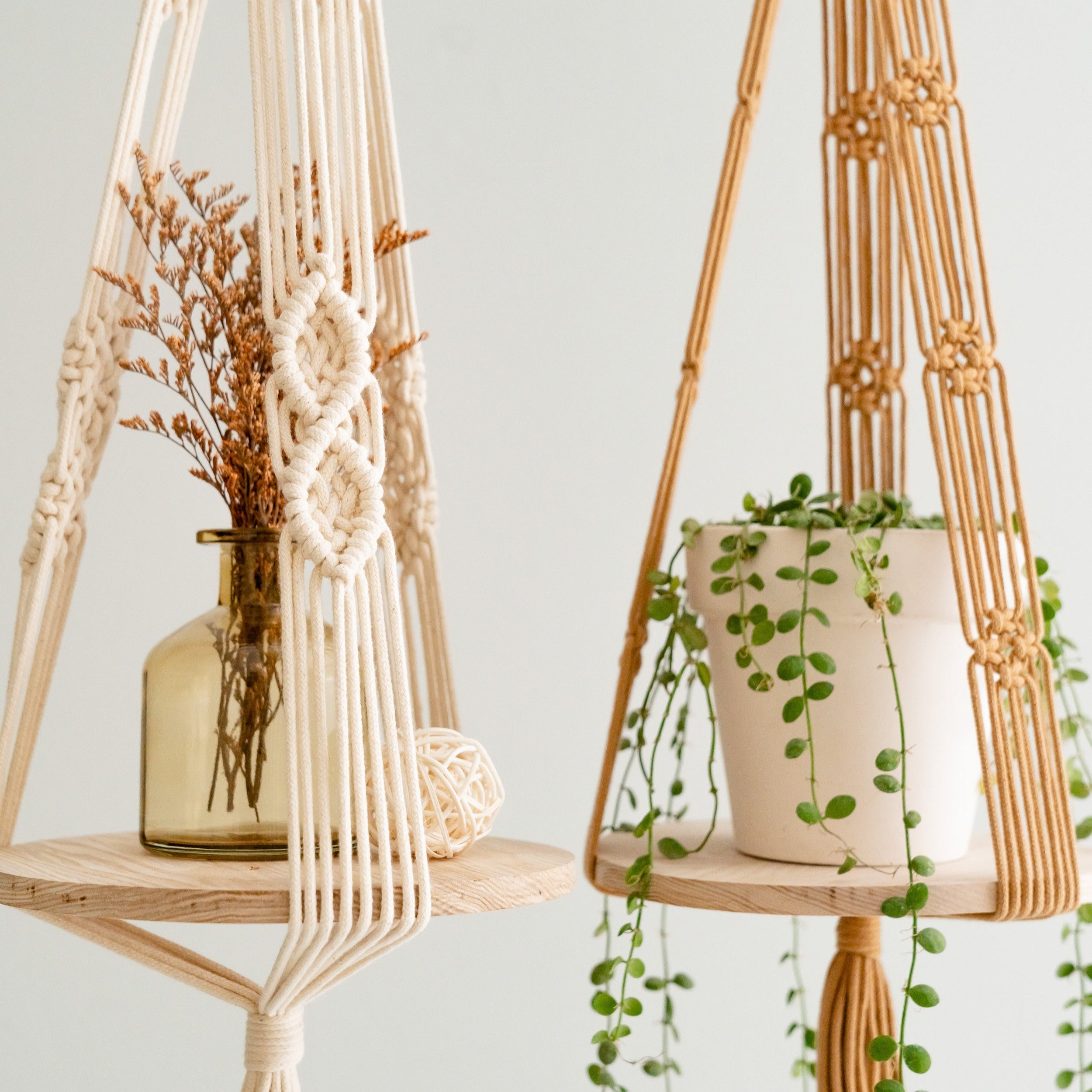 Boho Wooden Board Plant Hanger – Cotton Cord Indoor Plant Shelf S23