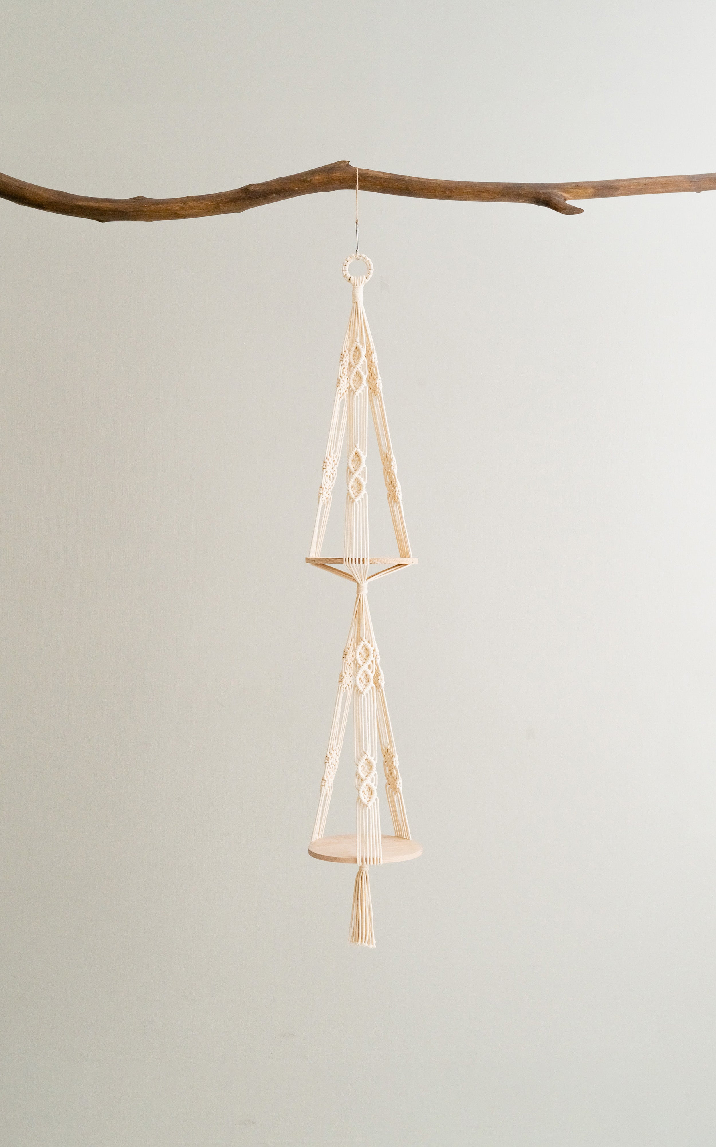 Boho Wooden Board Plant Hanger – Cotton Cord Indoor Plant Shelf S23
