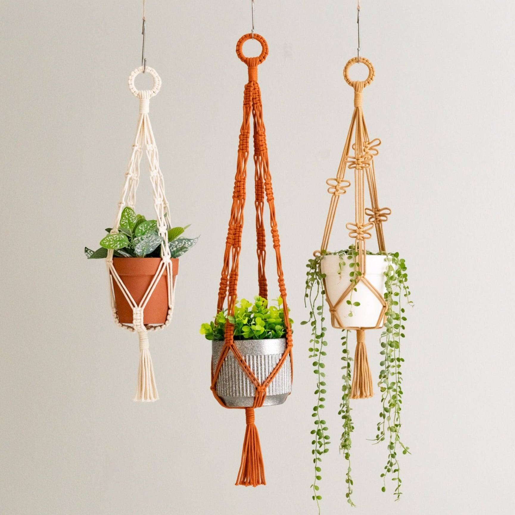 Macrame Hanging Plant Holder – Boho Cotton Rope Wall Hanger H75