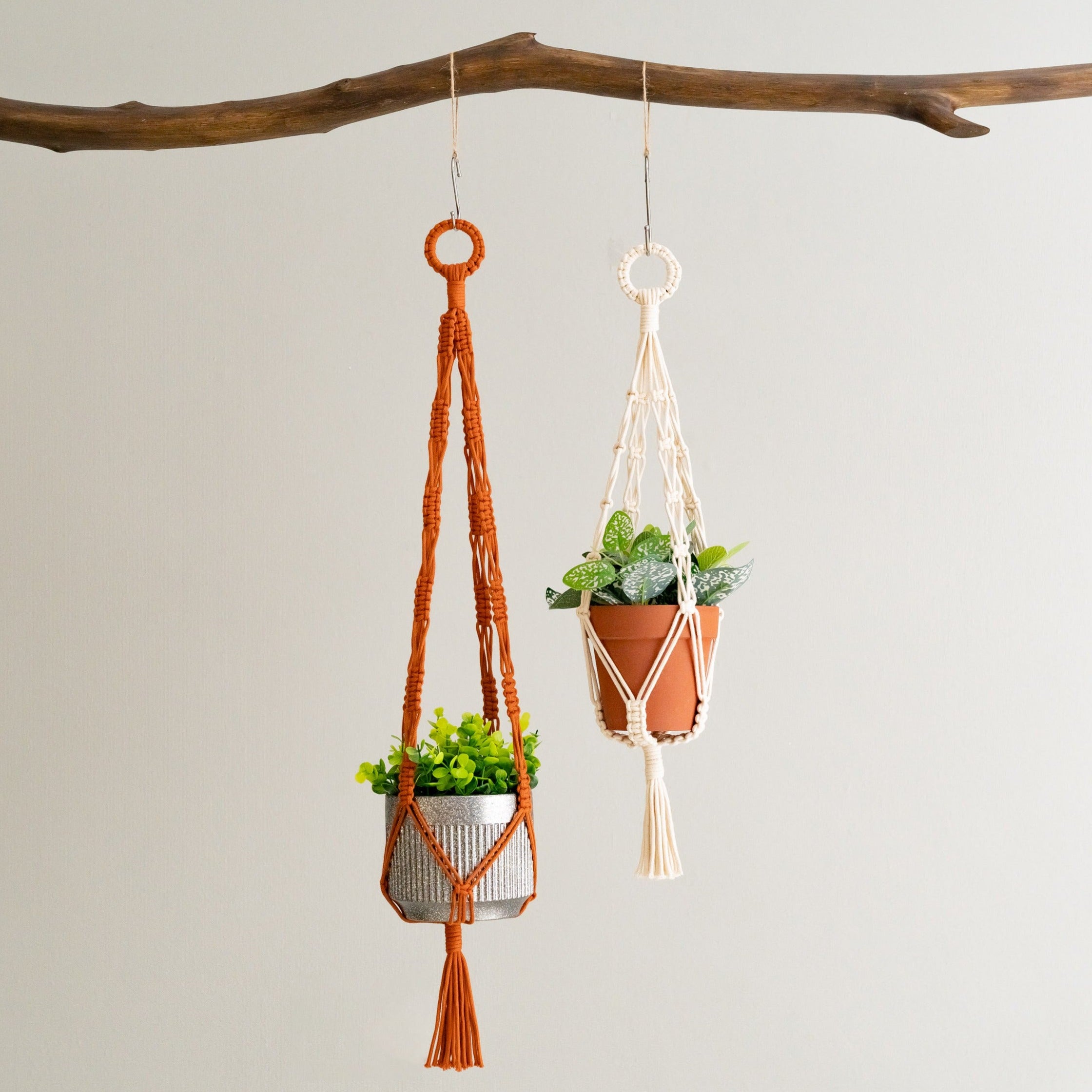 Macrame Hanging Plant Holder – Boho Cotton Rope Wall Hanger H75
