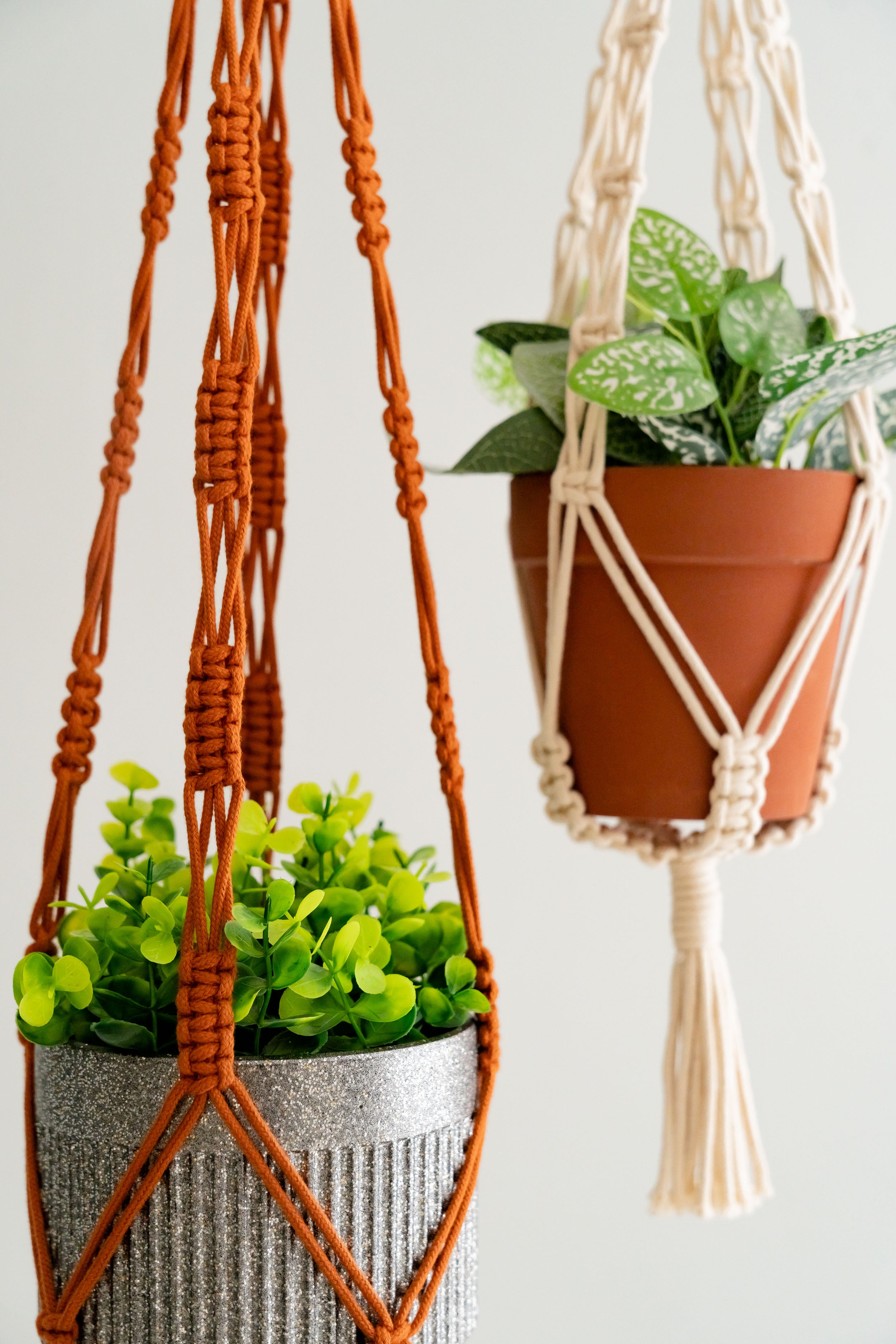 Macrame Hanging Plant Holder – Boho Cotton Rope Wall Hanger H75