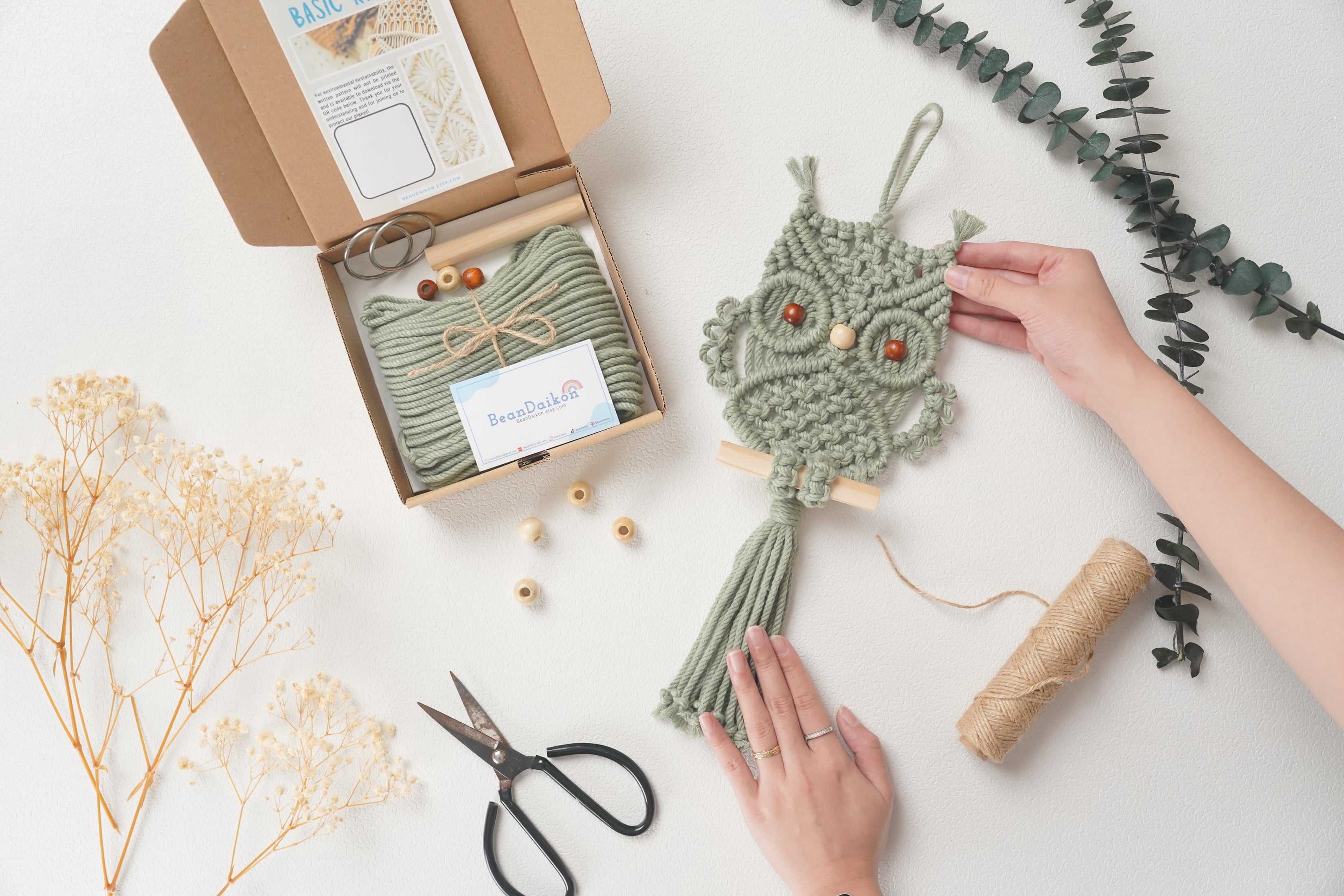 Macrame Owl Kit – DIY Owl Wall Decor with Macrame Cord K51