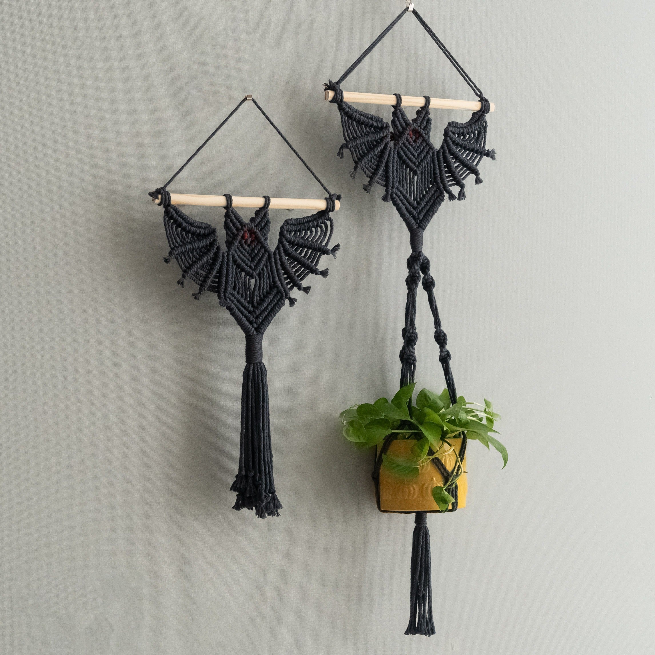 Macrame Bat-Inspired Wall Decor & Plant Hanger – Handmade Boho Art W52