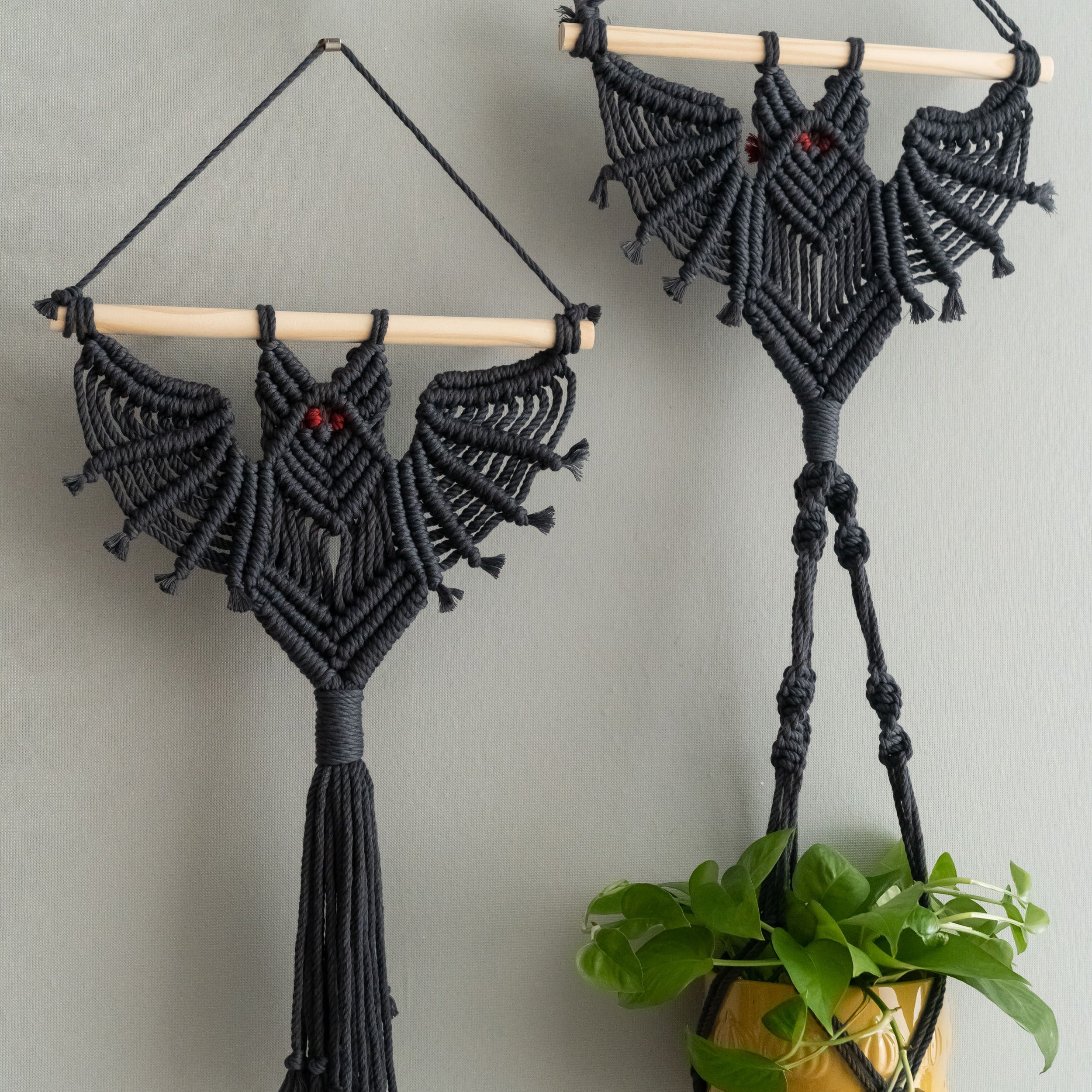 Macrame Bat-Inspired Wall Decor & Plant Hanger – Handmade Boho Art W52