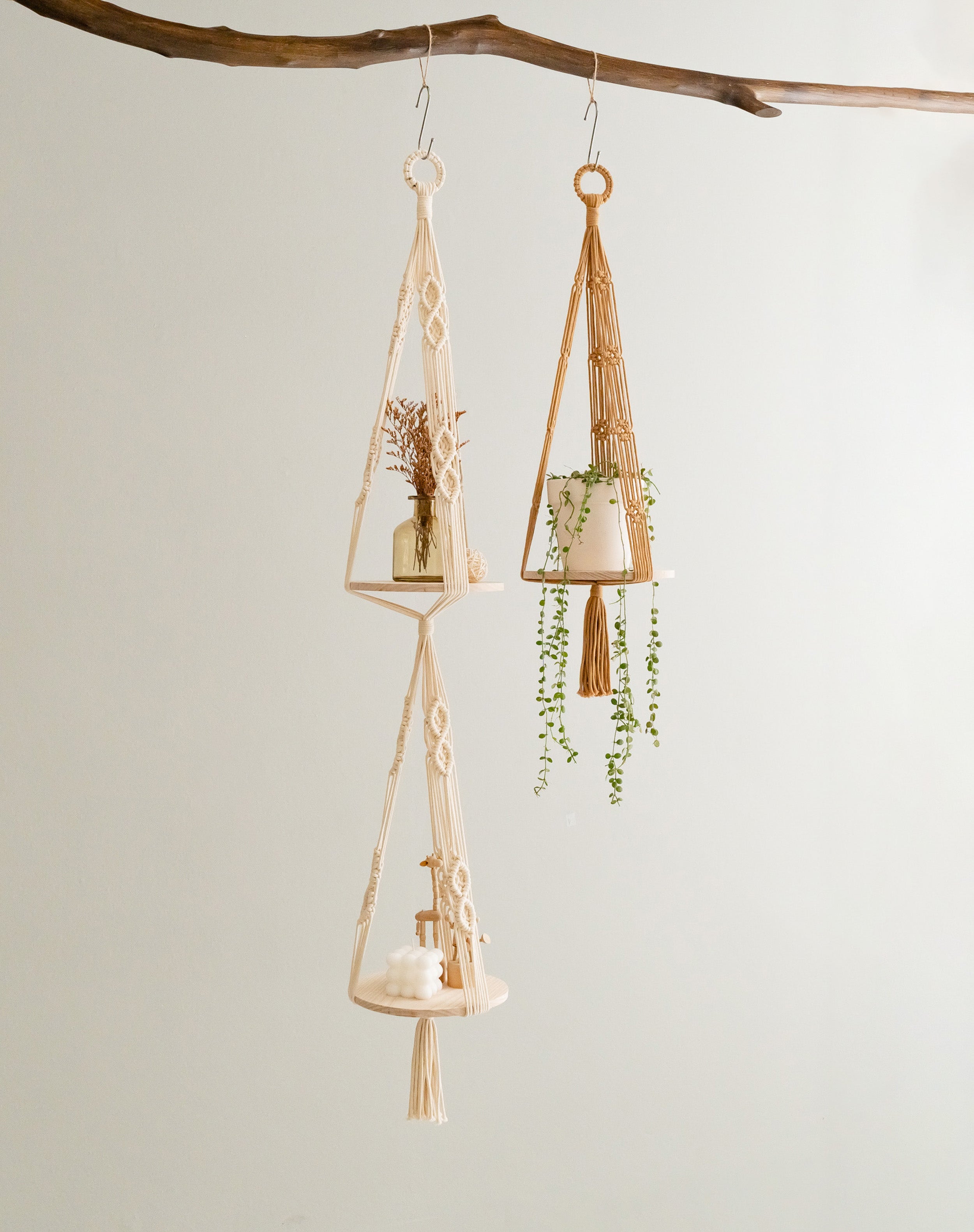 Boho Wooden Board Plant Hanger – Cotton Cord Indoor Plant Shelf S23