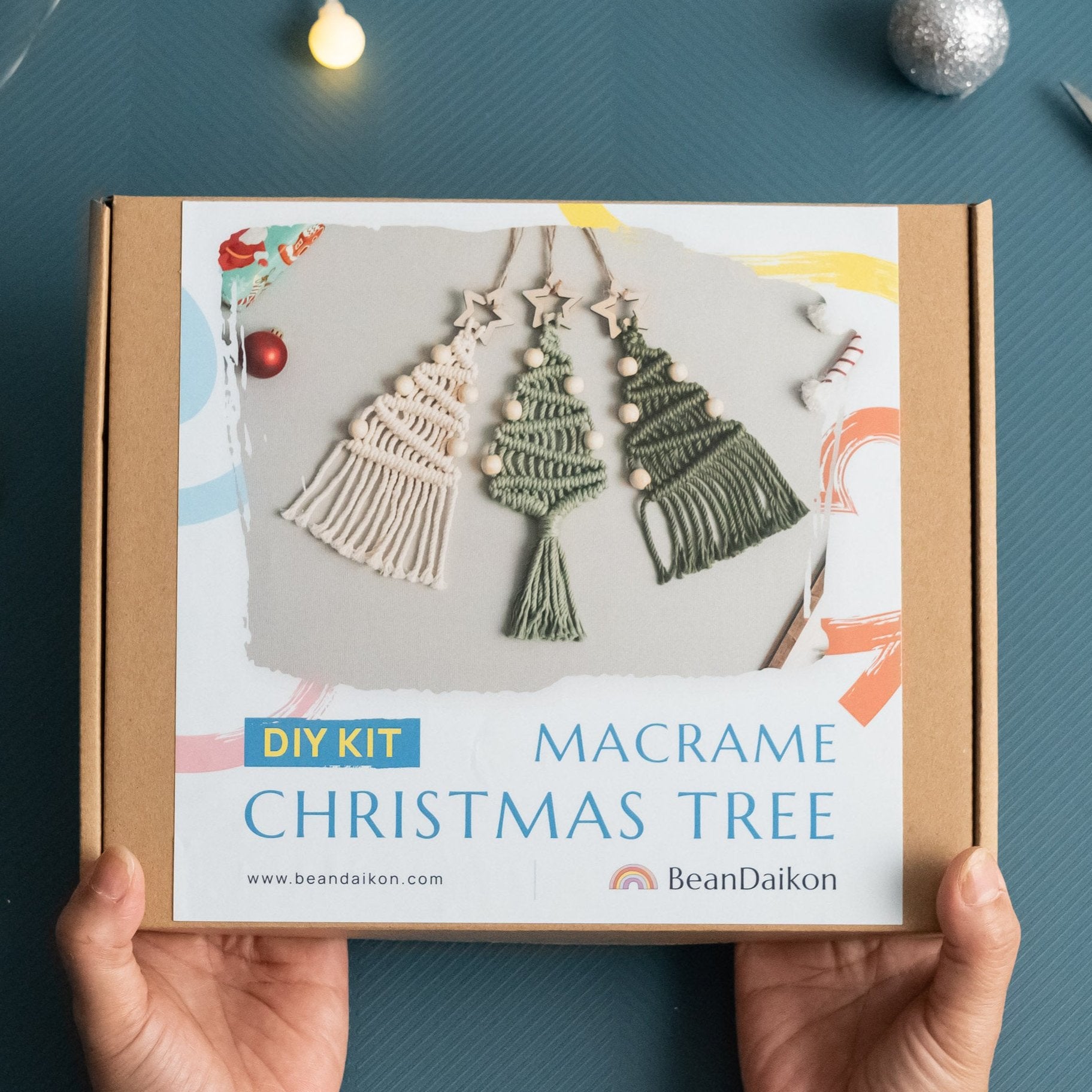 DIY Christmas Tree Macrame Kit – Cotton Cord & Wooden Beads K24
