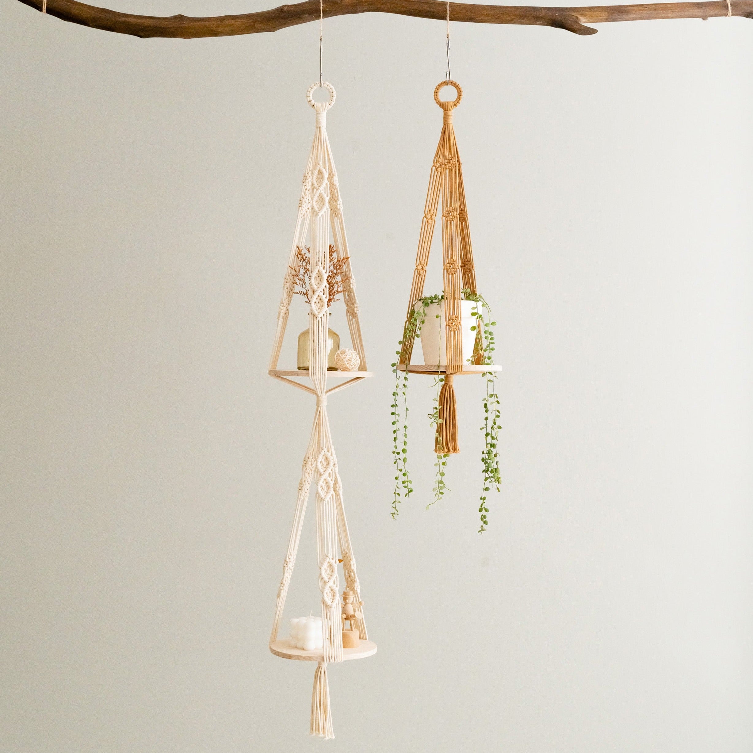 Boho Wooden Board Plant Hanger – Cotton Cord Indoor Plant Shelf S23