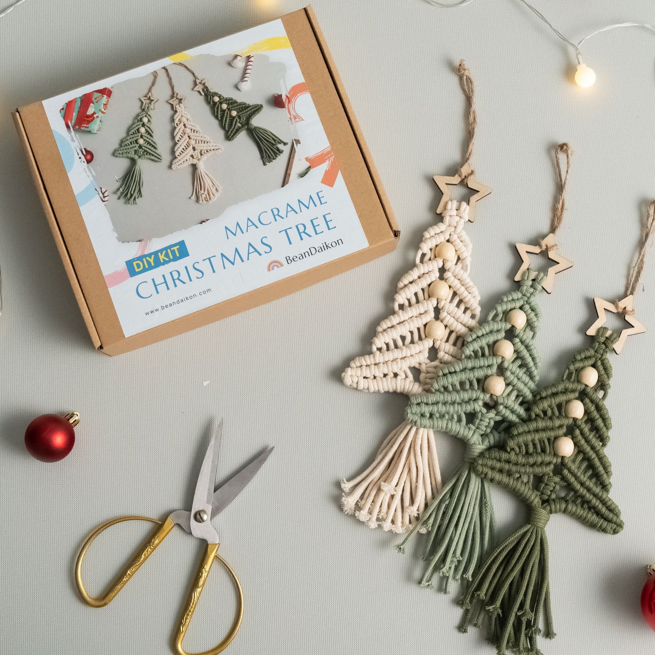 Mini Macrame Christmas Tree DIY Kit – Cotton Ornament Craft Kit K63
