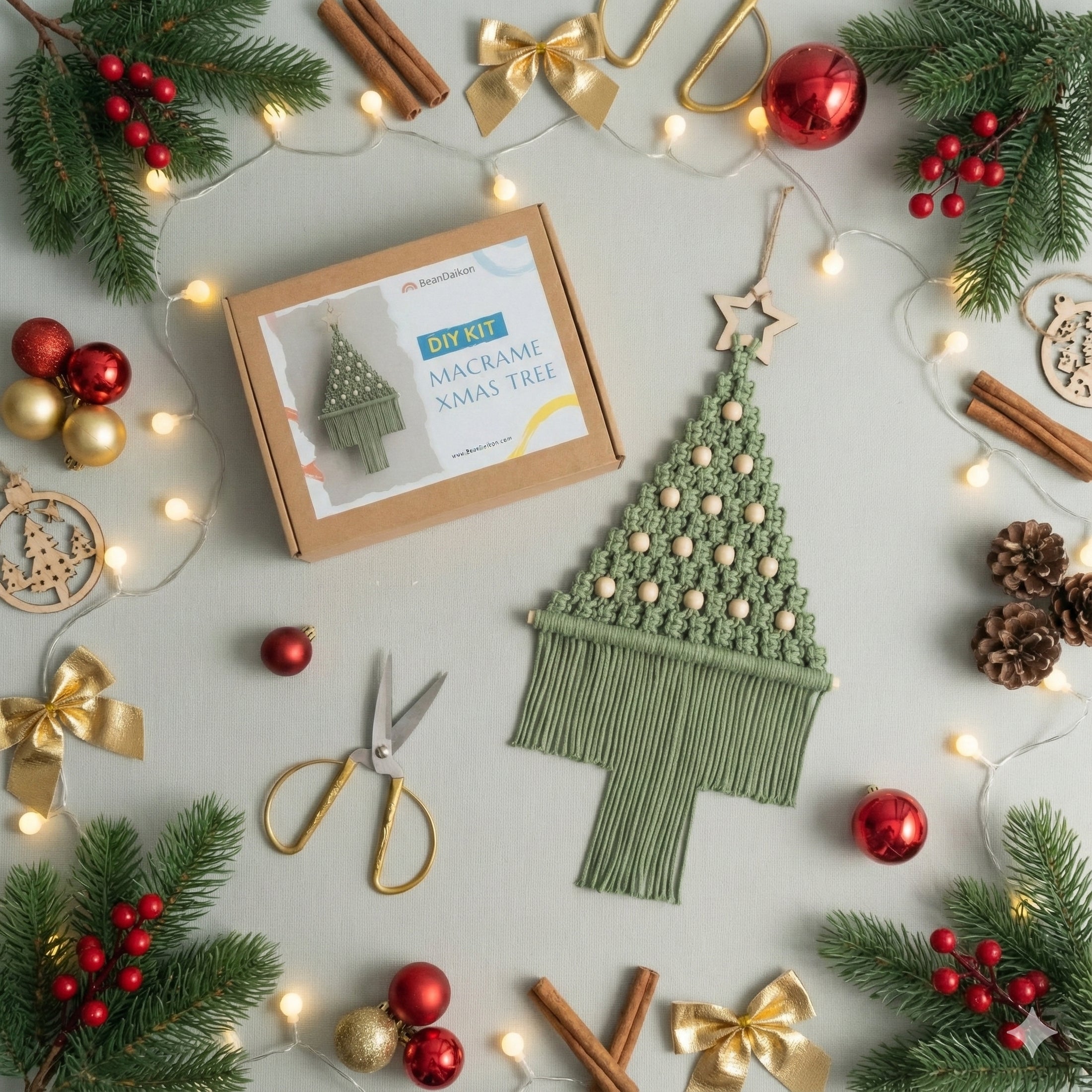 Christmas Macrame Wall Hanging – Cotton DIY Xmas Tree Kit K31