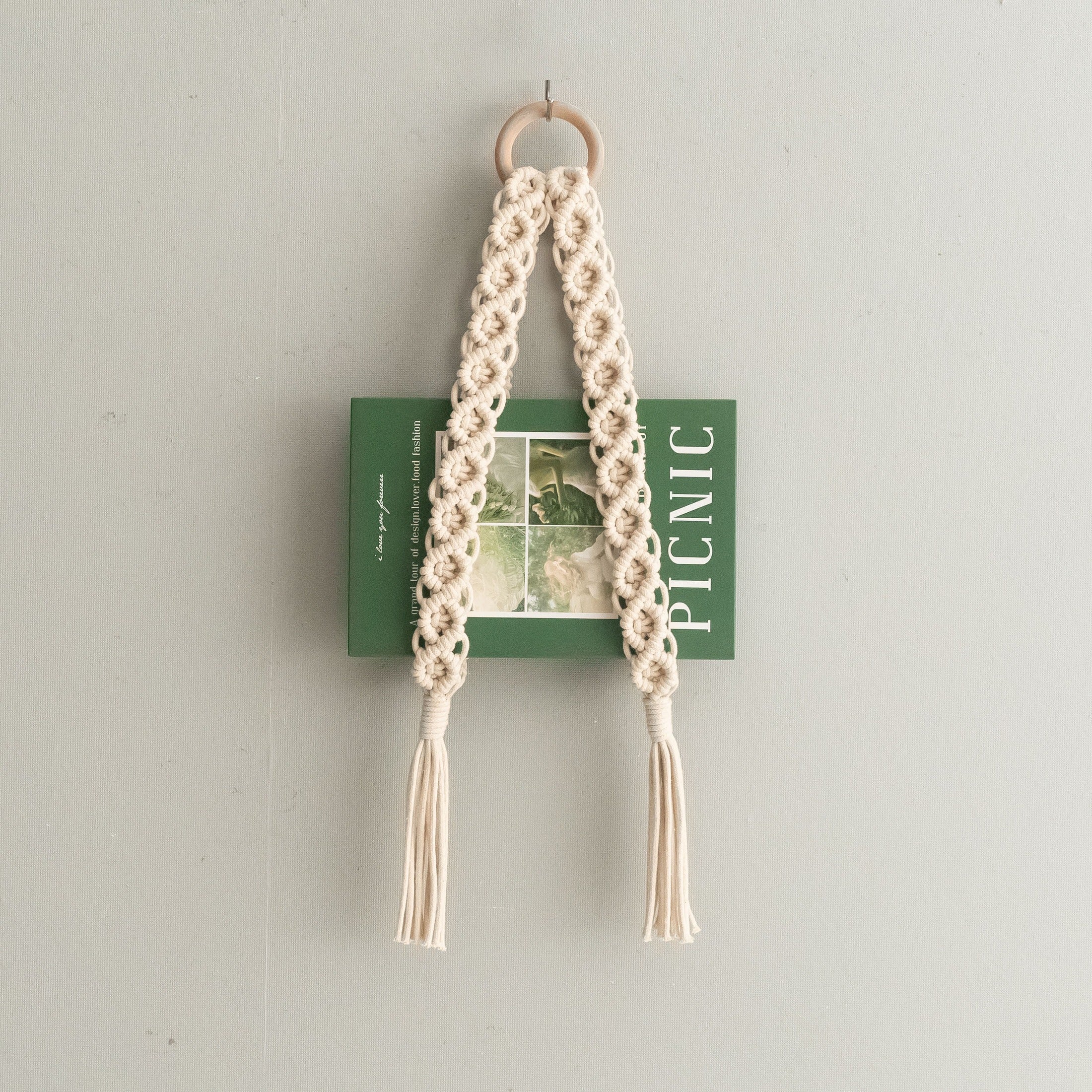 Macrame Wall Book Holder Wood for Living Room Aesthetic Decor T16