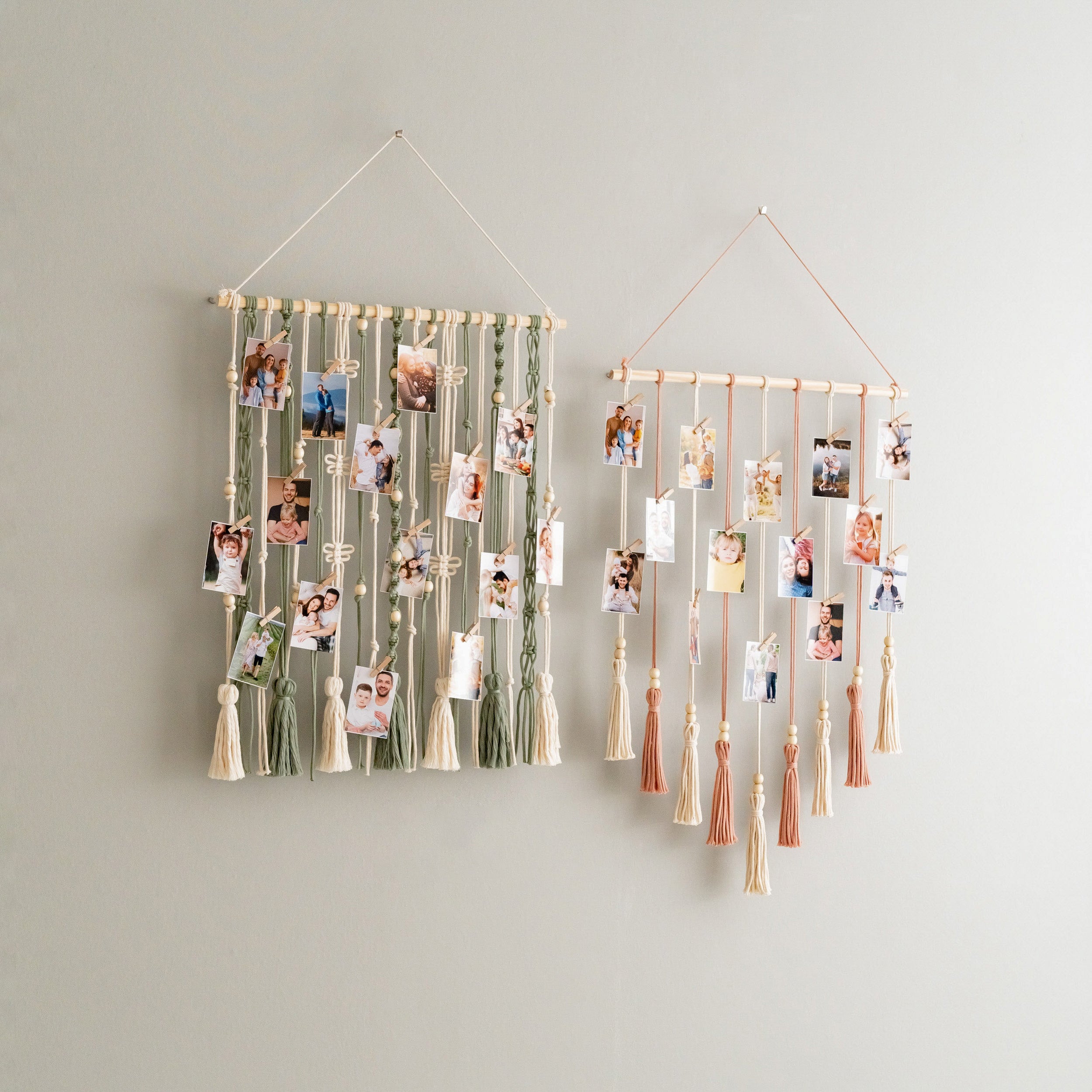 Macrame Photo Display – Boho Wall Hanging with Tassels I76