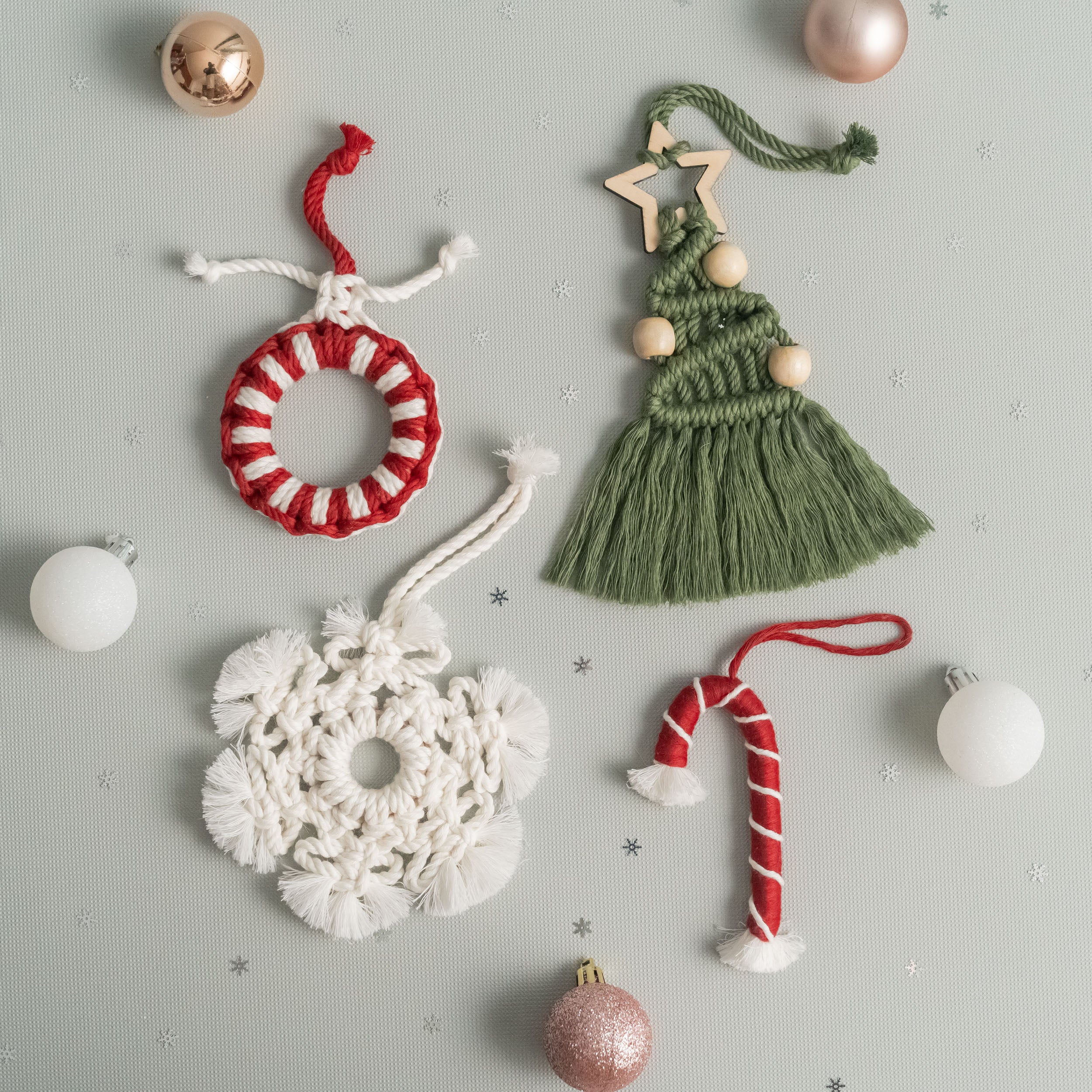 Christmas Craft Kit – Macrame Ornaments DIY Kit with Cotton Cord K26
