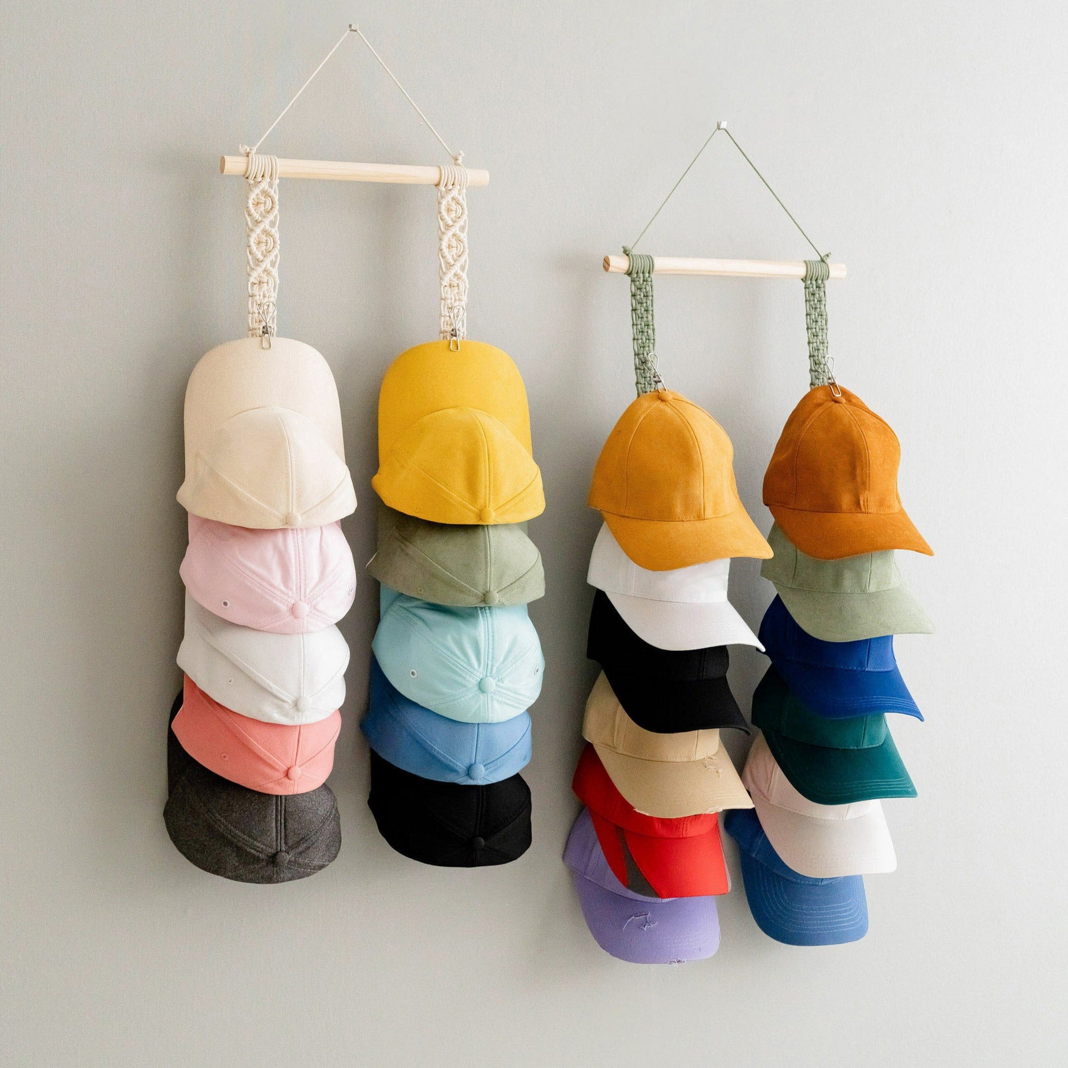 Macrame Baseball Cap Holder Combo - Strap Hat Organizer for Wall H43
