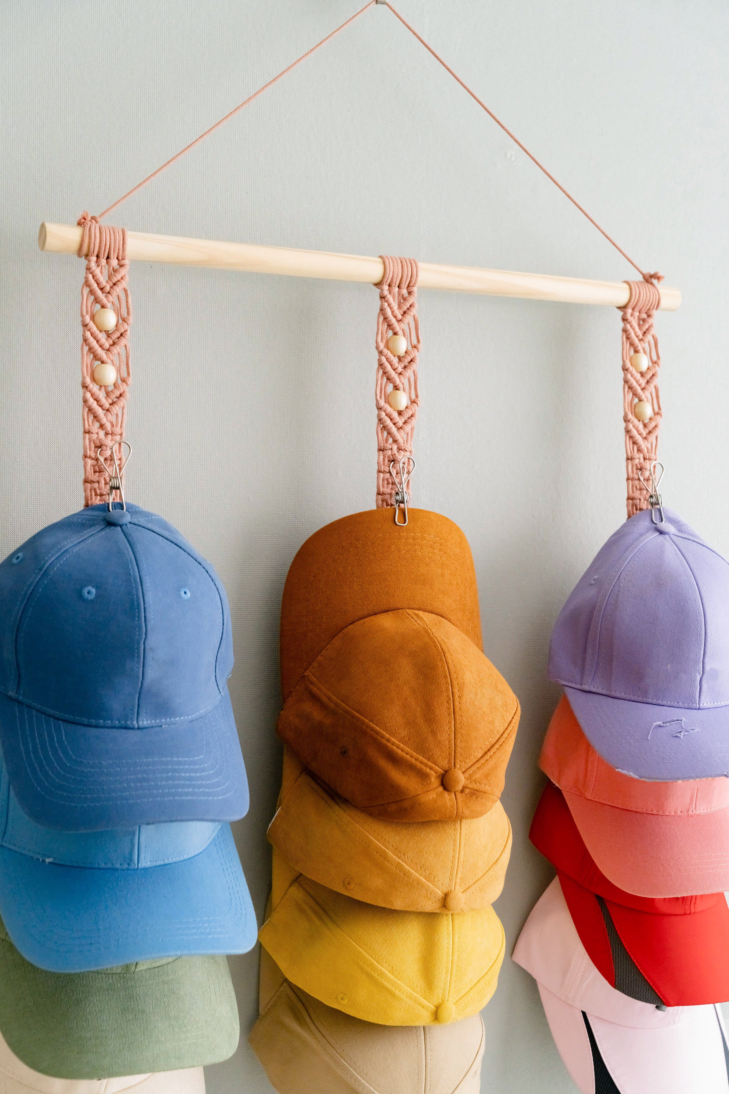 Macrame Baseball Cap Holder Combo - Strap Hat Organizer for Wall H43