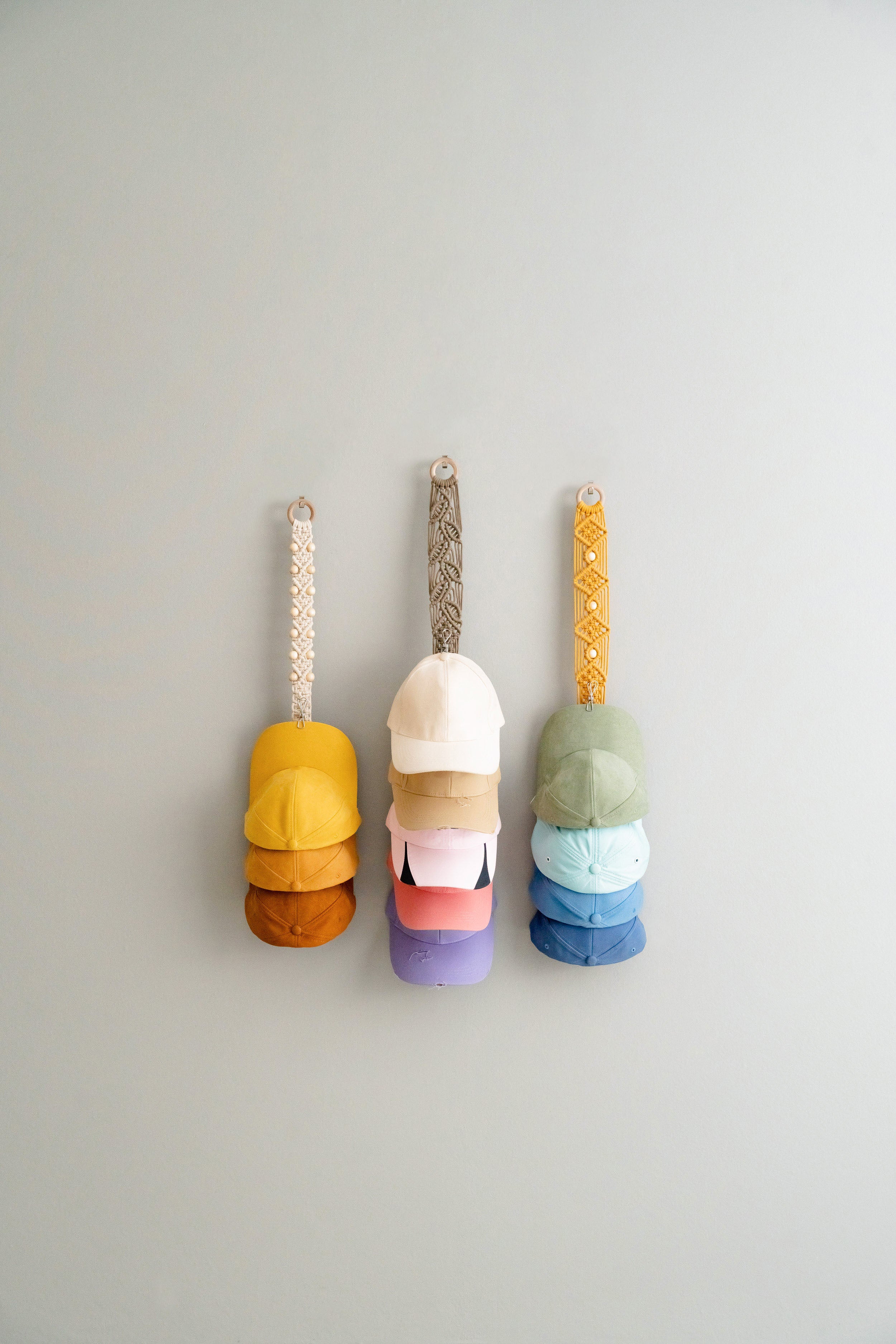 Macrame Baseball Cap Hanger – Wall Mounted Hat Organizer I11