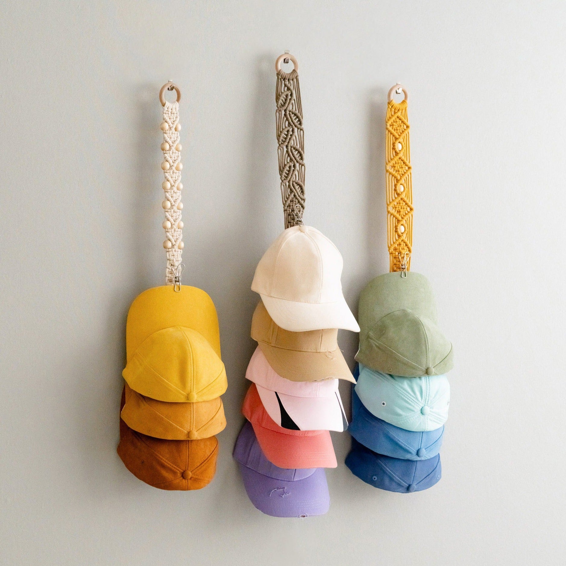 Macrame Baseball Cap Hanger – Wall Mounted Hat Organizer I11