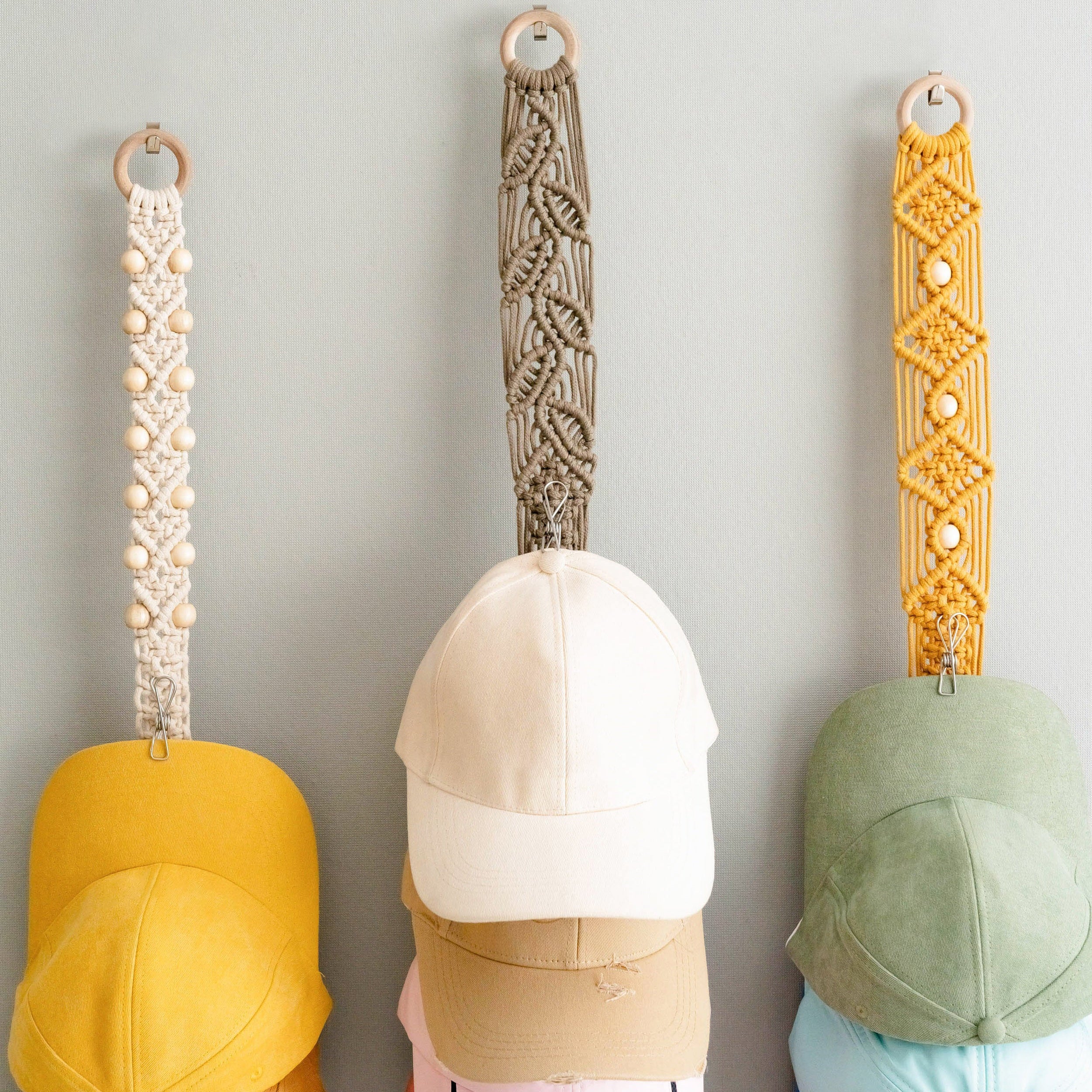 Macrame Baseball Cap Hanger – Wall Mounted Hat Organizer I11