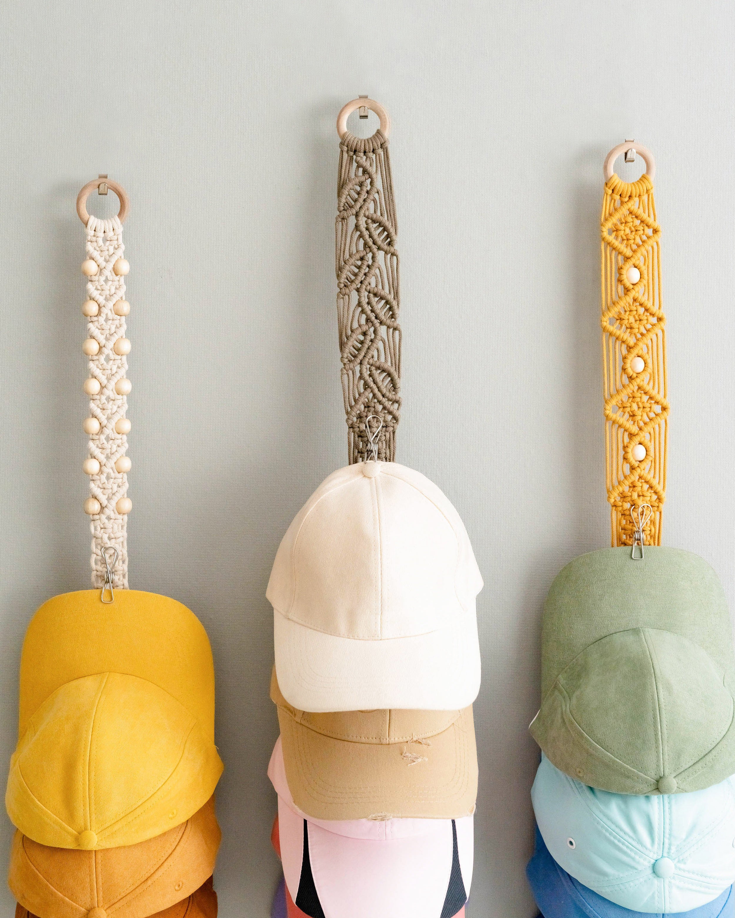 Macrame Baseball Cap Hanger – Wall Mounted Hat Organizer I11