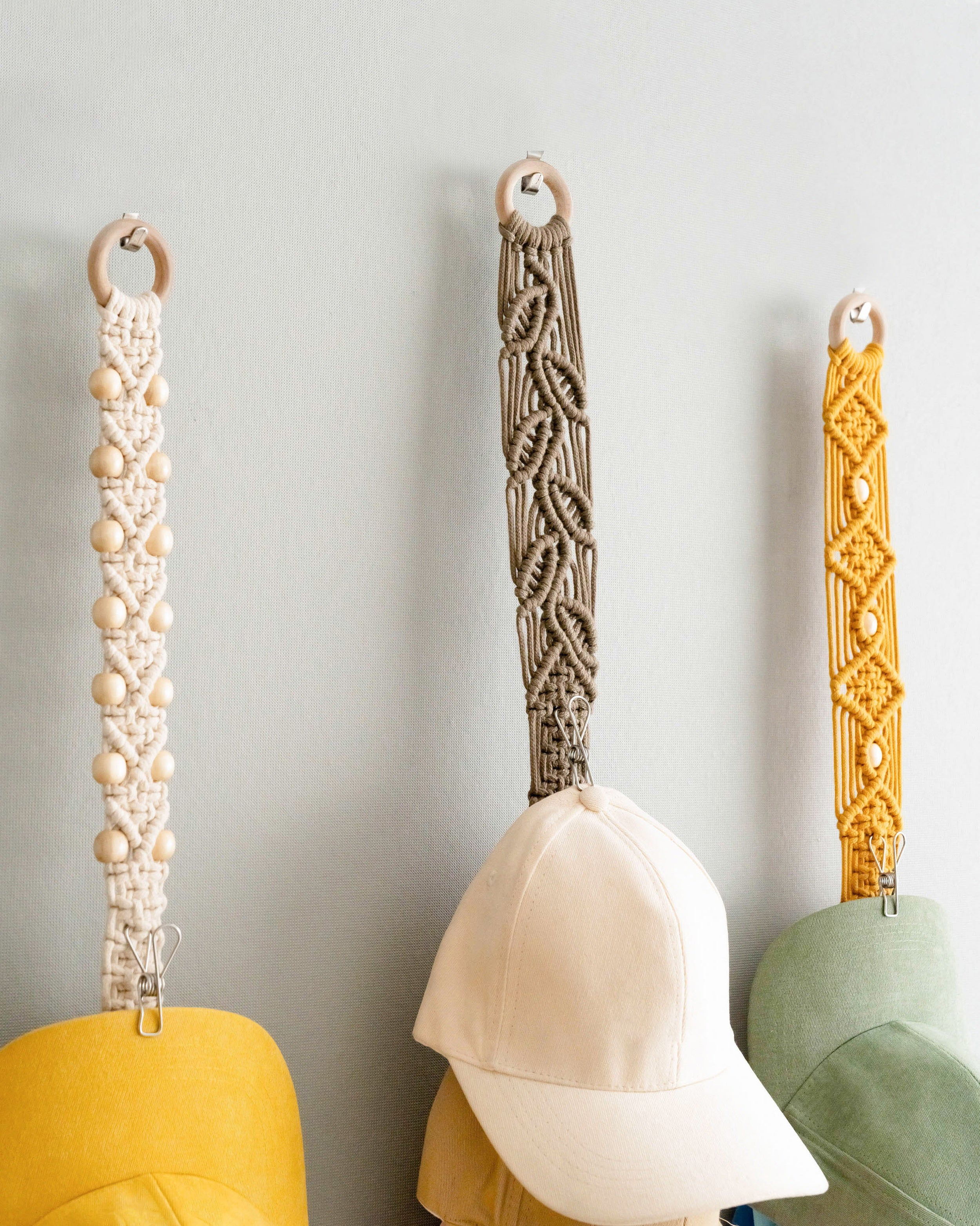 Macrame Baseball Cap Hanger – Wall Mounted Hat Organizer I11