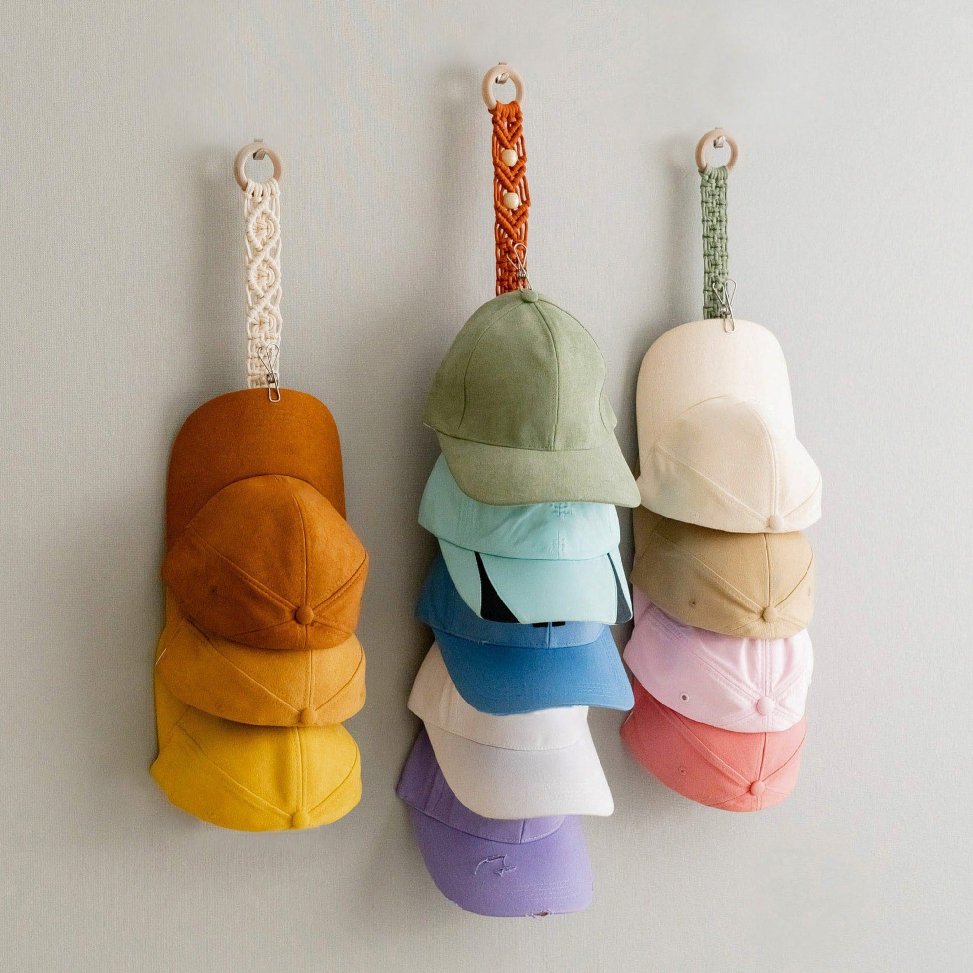 Macrame Baseball Cap Holder – Wall Hanging Hat Organizer H38