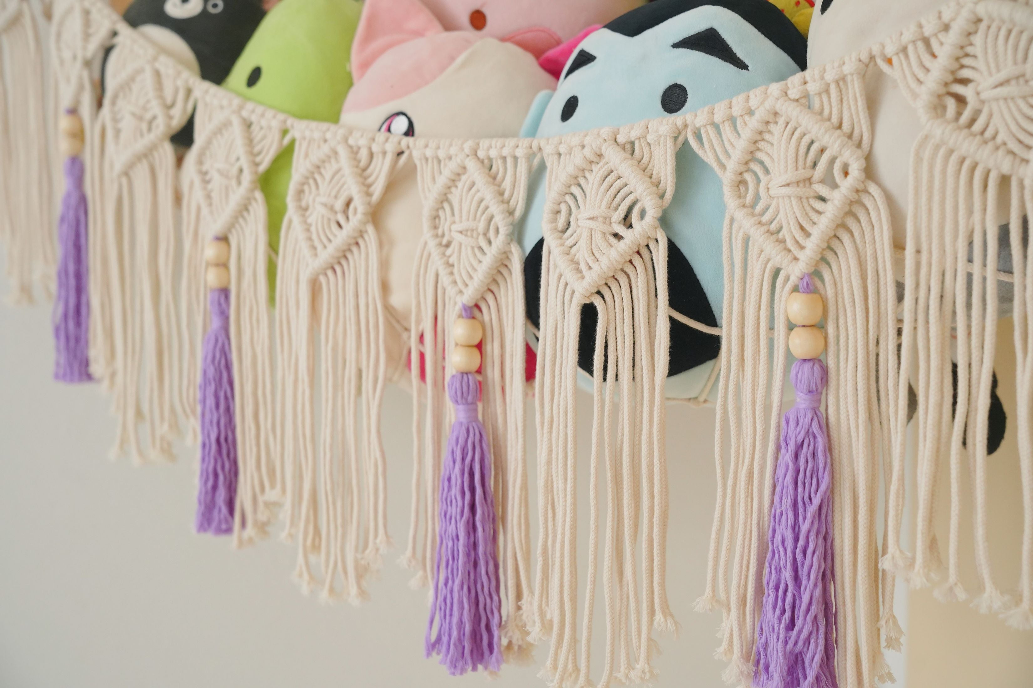 Macrame Toy Storage Hammock Cord for Stuffed Animal Storage and Boho Toy Organizer I20