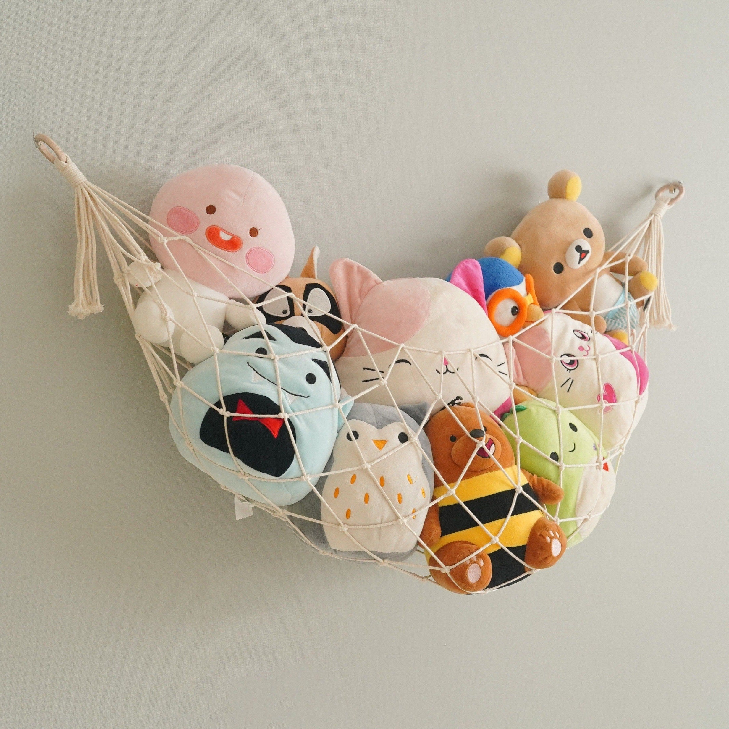 Macrame Toy Hammock – Boho Cotton Rope Toy Organizer for Wall Storage H25