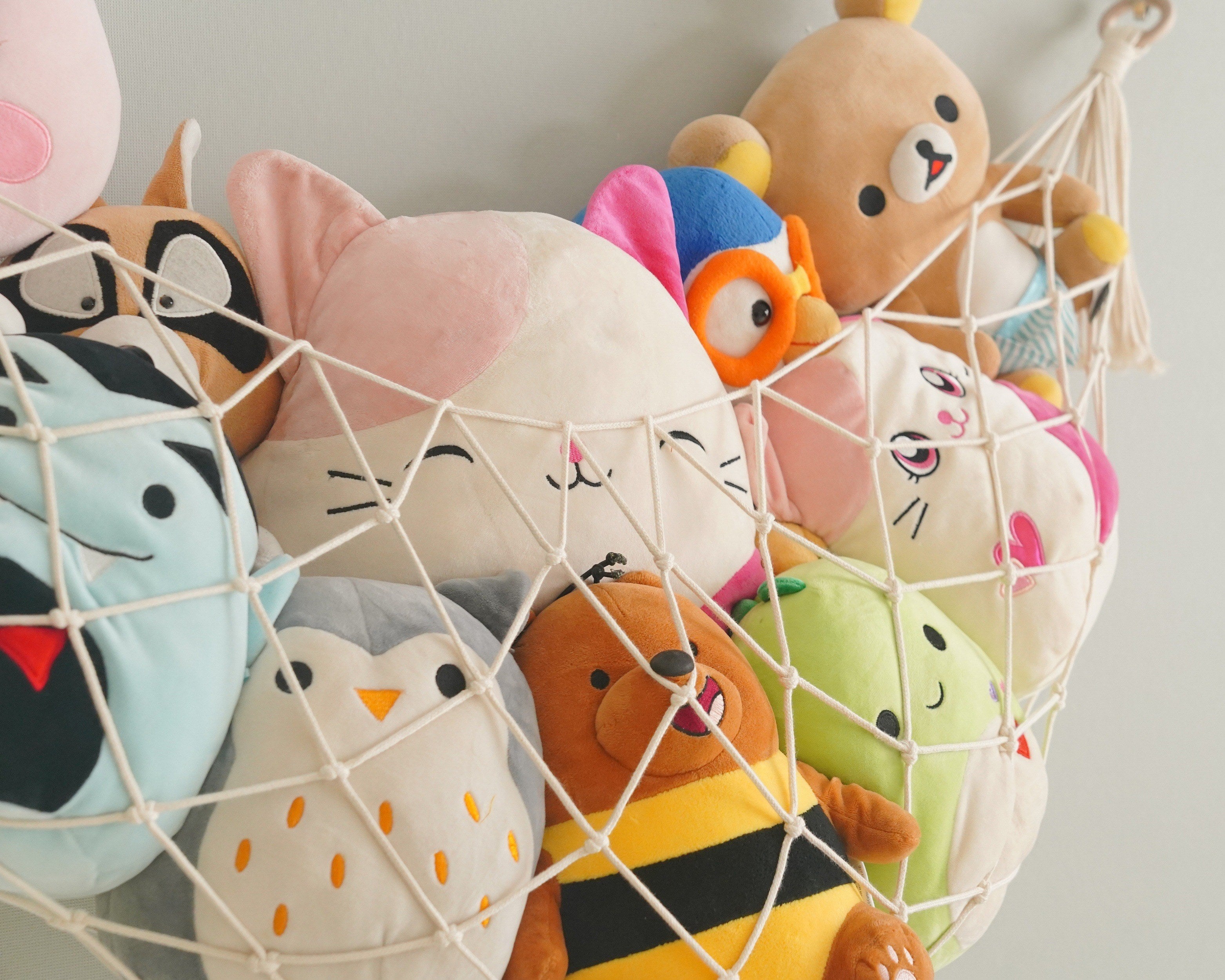 Macrame Toy Hammock – Boho Cotton Rope Toy Organizer for Wall Storage H25