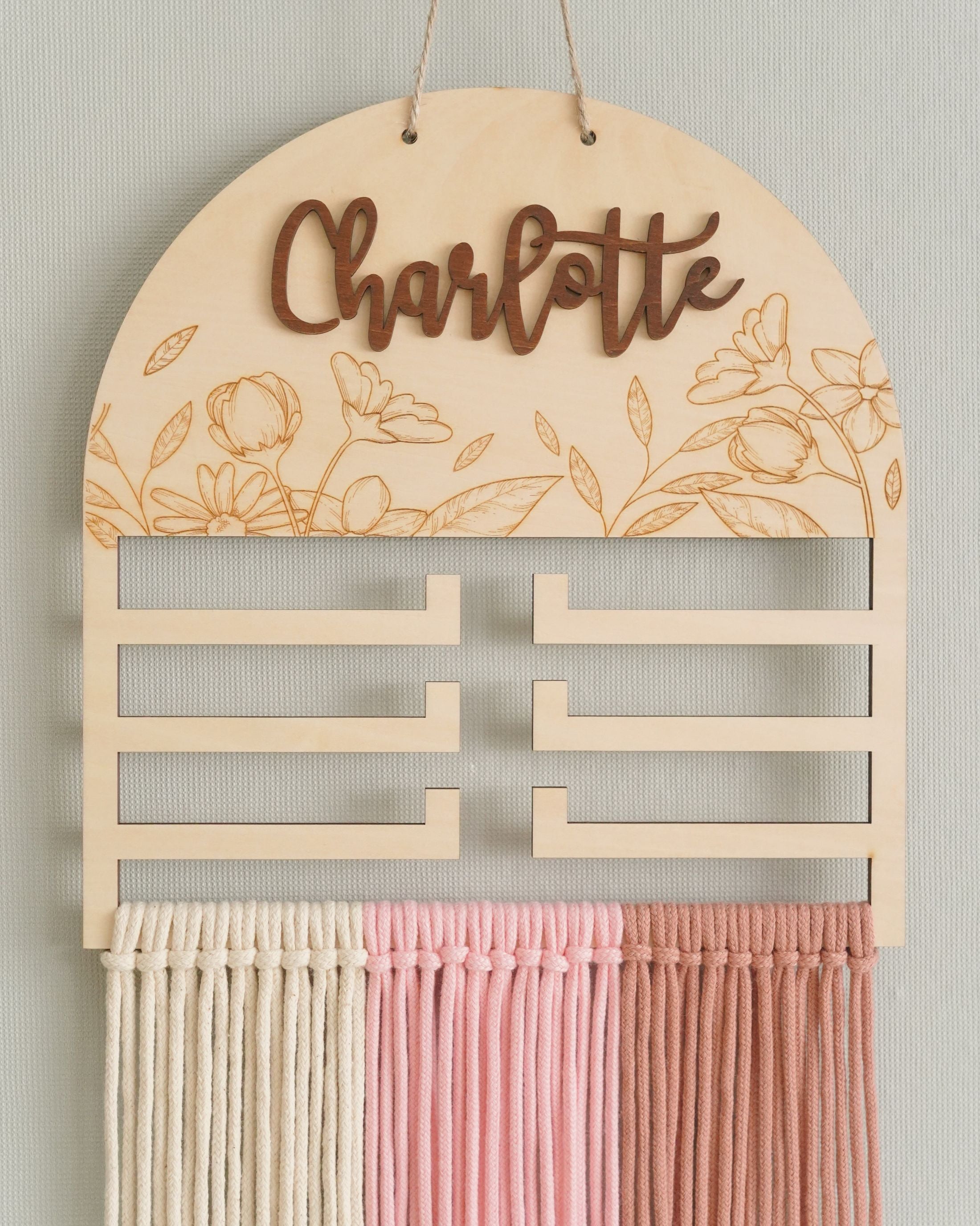 Personalized Macrame Bow Holder - Wooden Wall Organizer for Girls H97