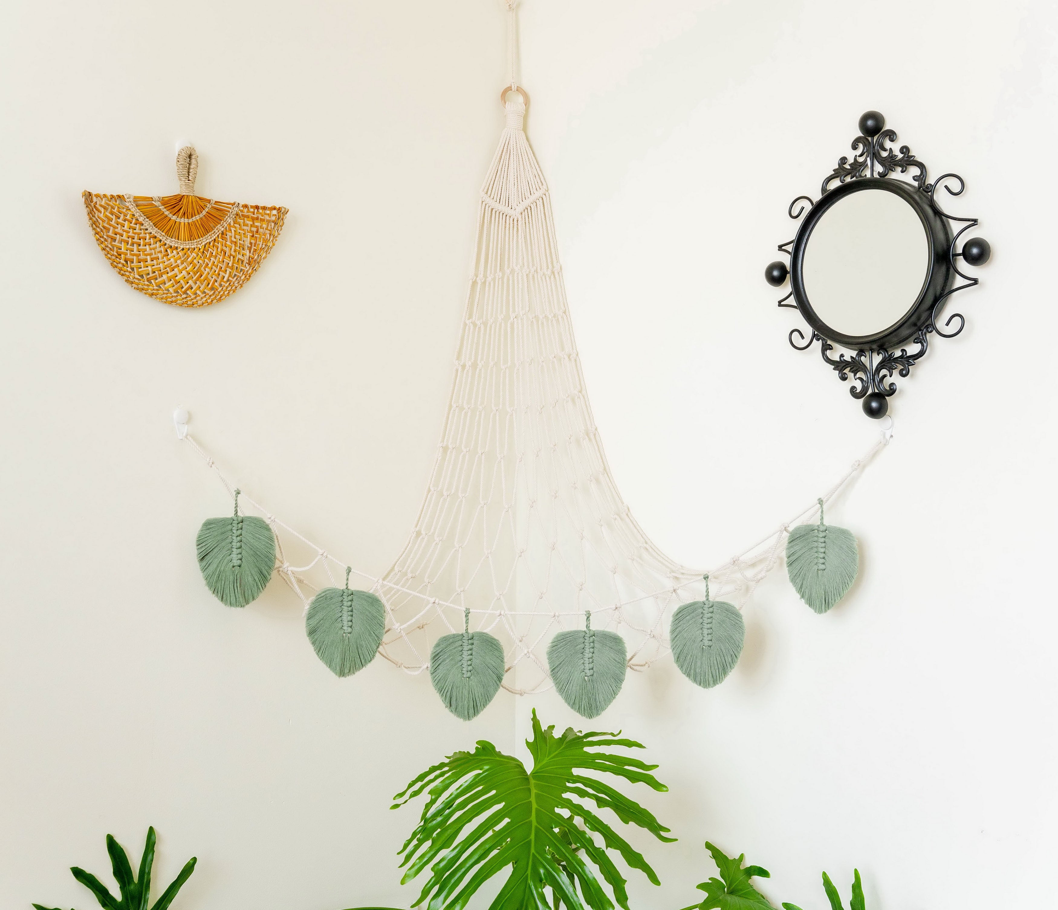 Macrame Leaves Toy Storage Hammock for Nursery Wall Storage H23