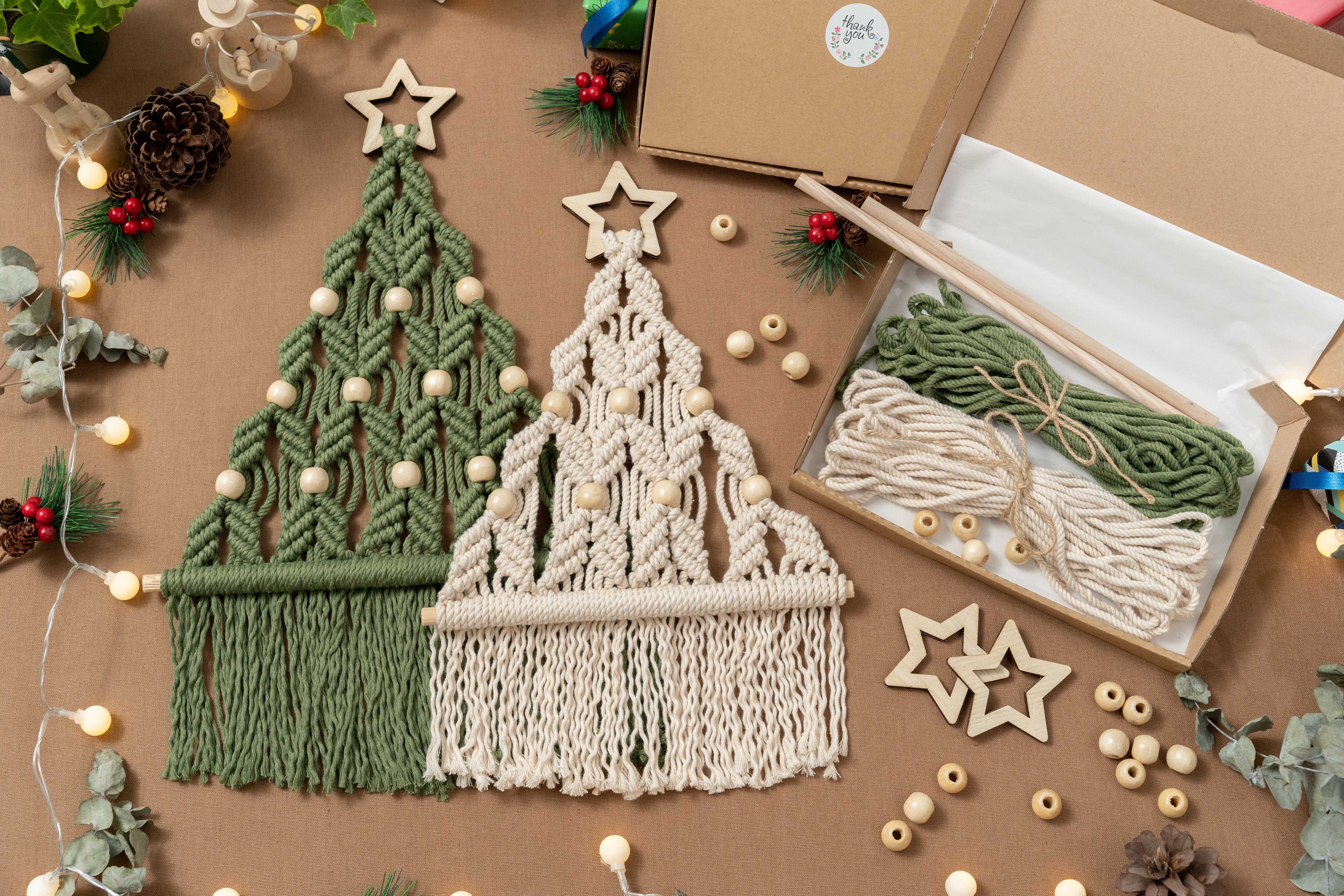 Christmas DIY Wall Decor – Cotton Macrame Tree Kit with Wood Beads K20