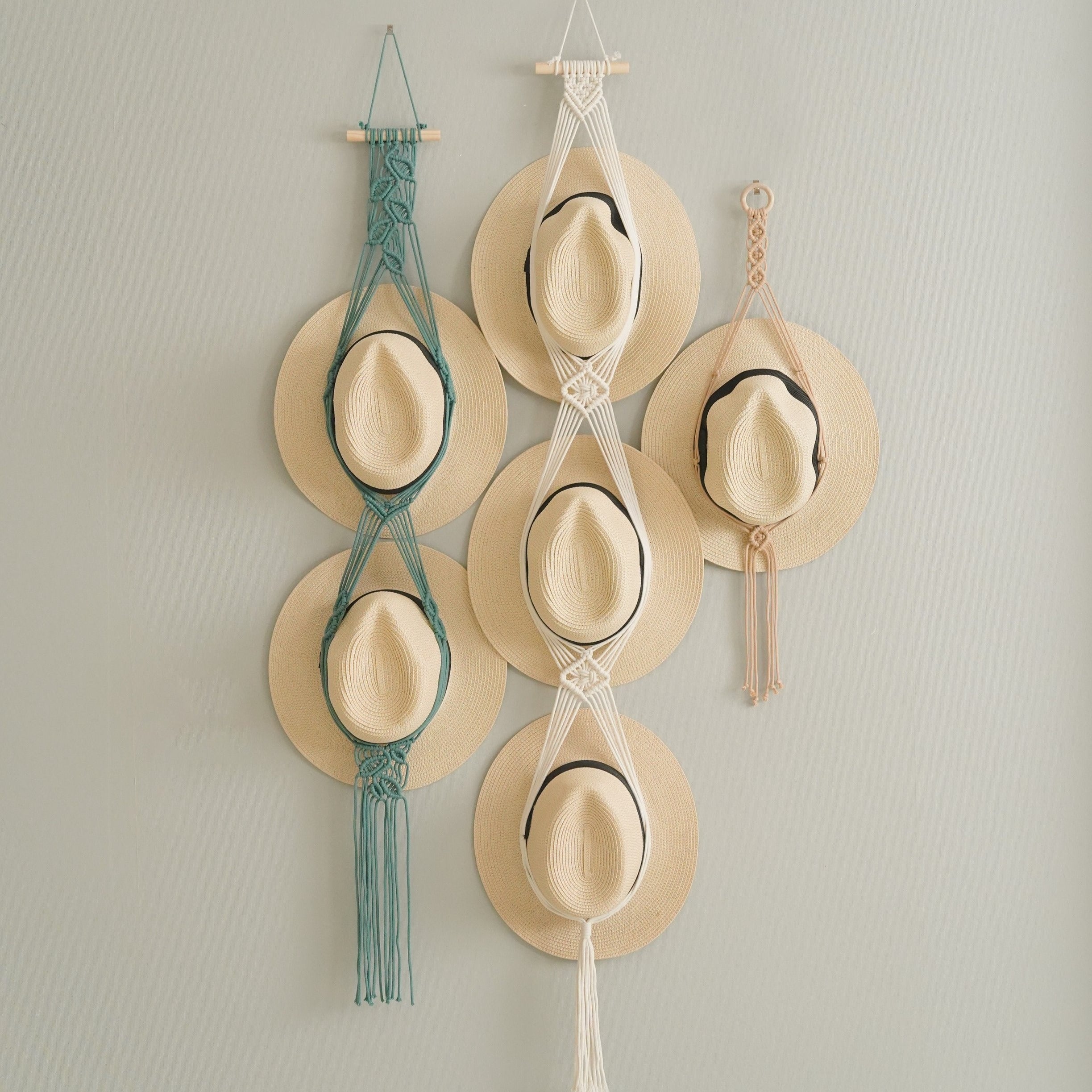 Macrame Hat Hanger – Boho Wall Organizer for Hats H01