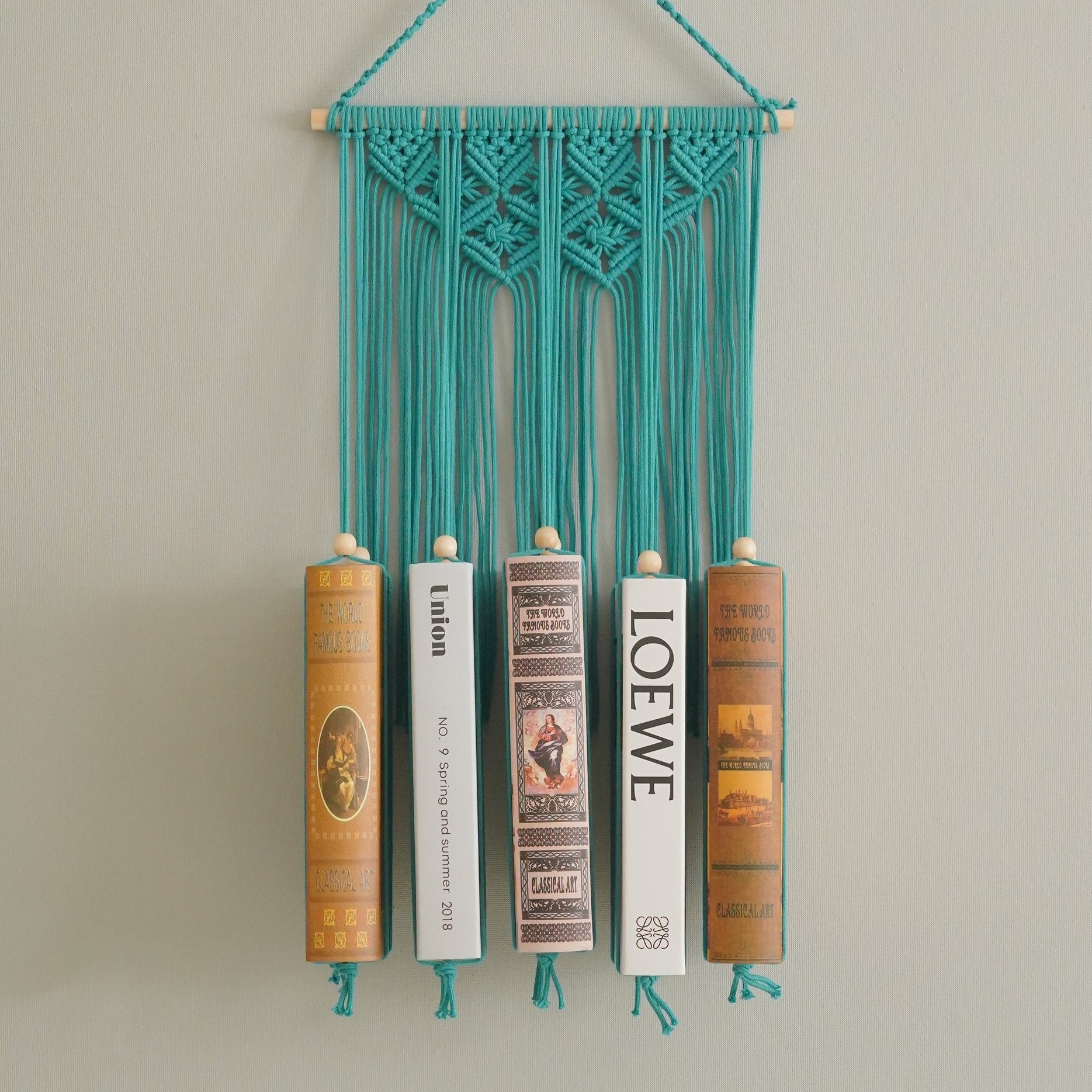 Macrame Book Holder Wall Hanging – Handmade Boho Book Storage H81