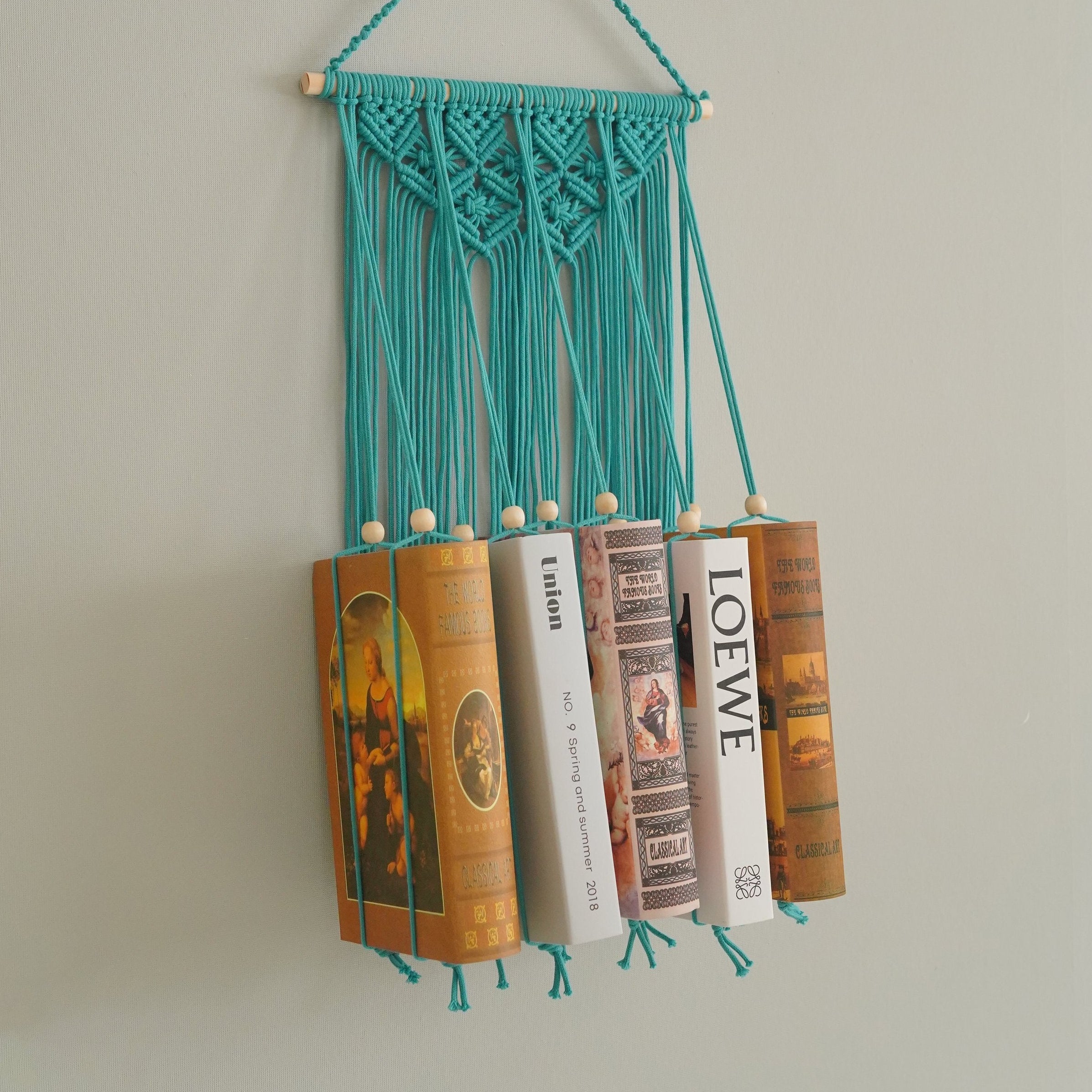 Macrame Book Holder Wall Hanging – Handmade Boho Book Storage H81