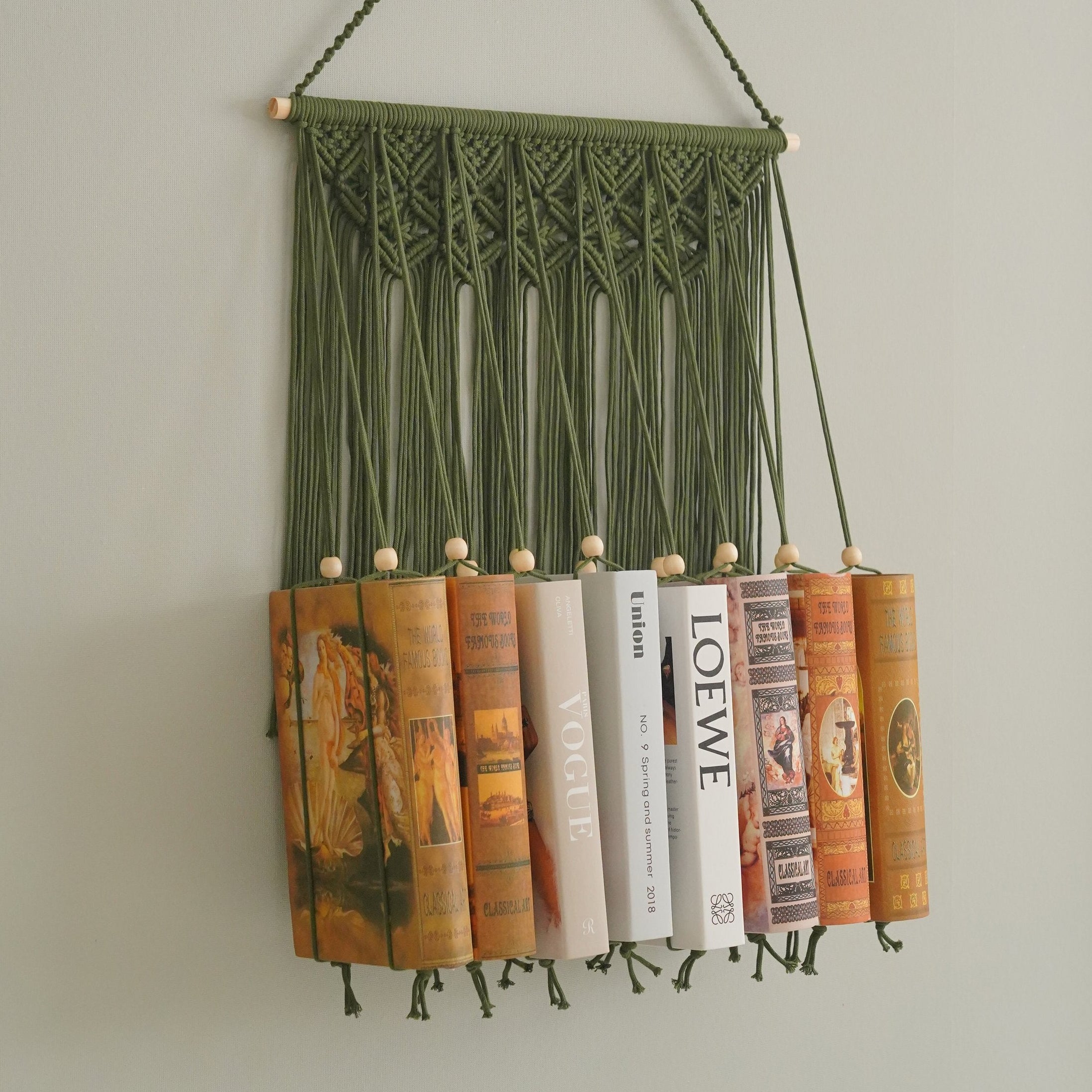 Macrame Book Holder Wall Hanging – Handmade Boho Book Storage H81