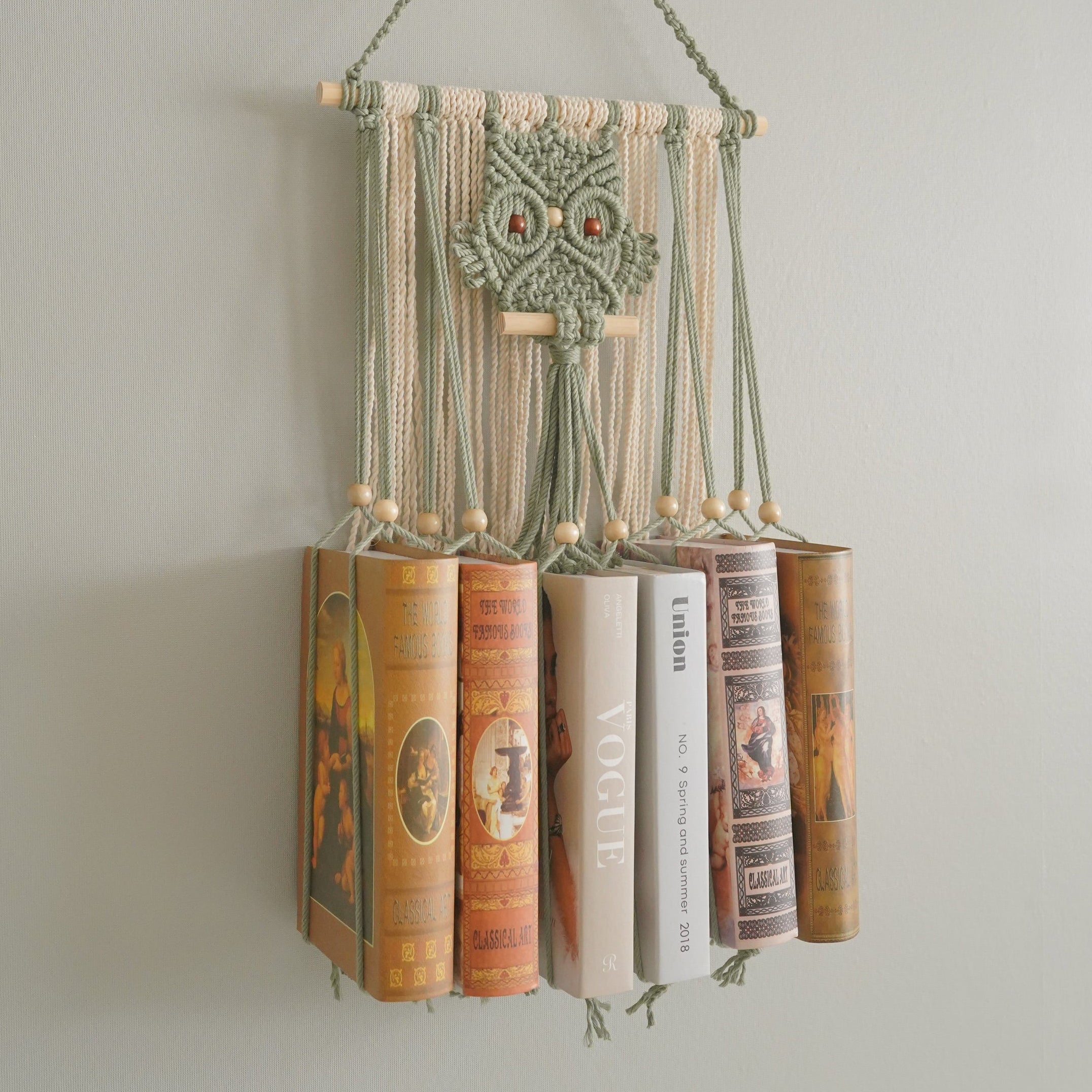 Macrame Owl Book Holder macrame for Wall Book Organizer H76